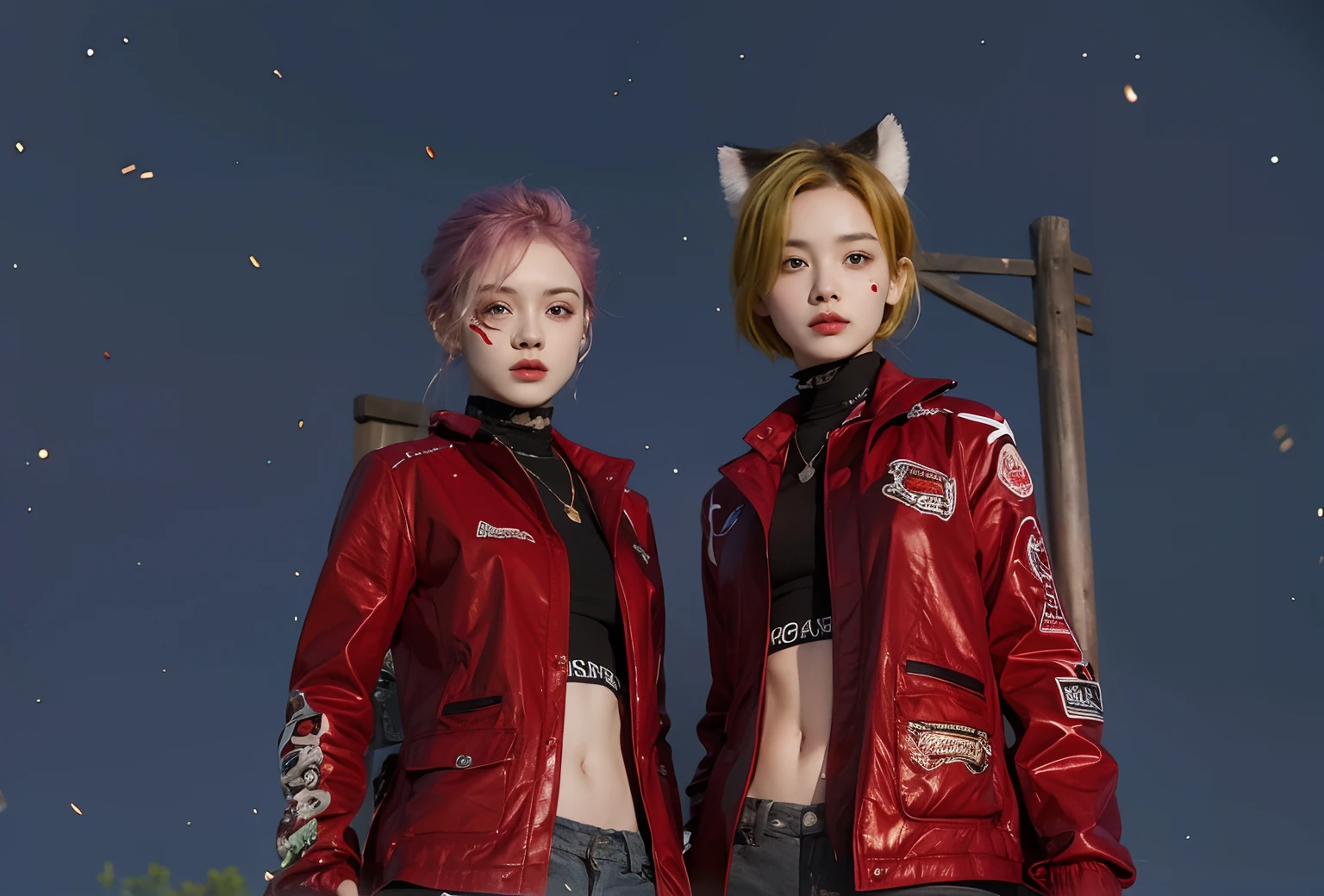 2 girl with red color jackets