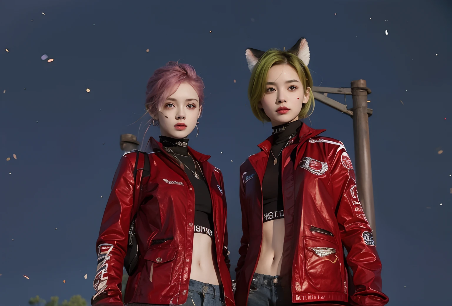 2 girl with red color jackets