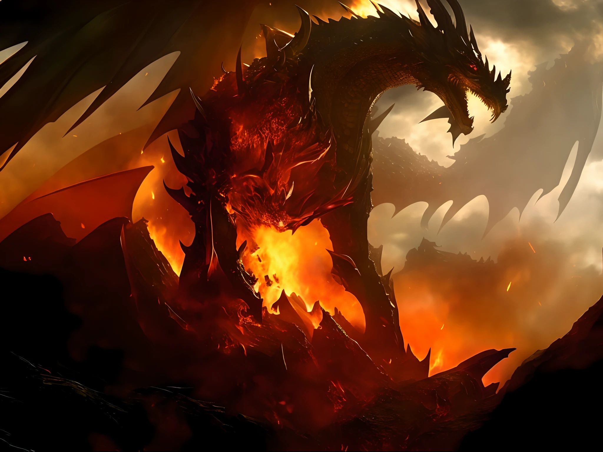 Produces a mesmerizing image,Depicting an epic battle between a giant red dragon and a brave army., Both sides demonstrated their strength and power in a visually impactful way.