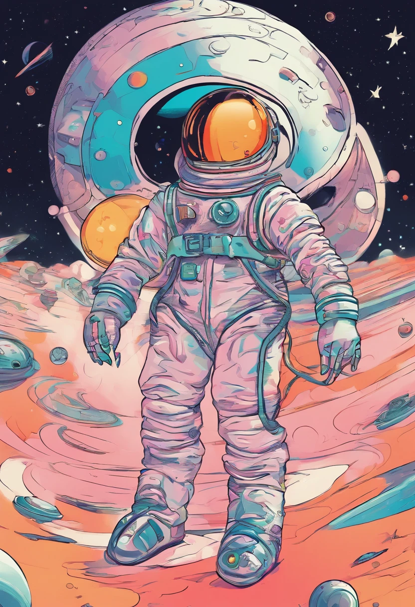 Cartoon illustration of a boy and a girl in space with cat, official fan art, in space, kitten in outer space, in outer space, in deep space, in galaxies, deep space exploration!!!, space travel, wearing in stars and planets, outer space, outer space, starry sky in space, in space, official art, space, on a spaceship, colorful, cute, more detailed, light, more realistic, cartoon