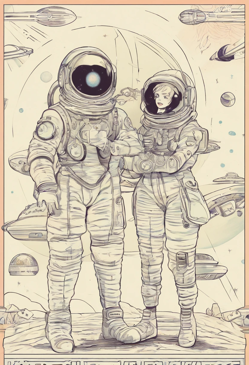 Cartoon illustration of a boy and a girl in space with cat, official fan art, in space, kitten in outer space, in outer space, in deep space, in galaxies, deep space exploration!!!, space travel, wearing in stars and planets, outer space, outer space, starry sky in space, in space, official art, space, on a spaceship, colorful, cute, more detailed, light, more realistic, cartoon