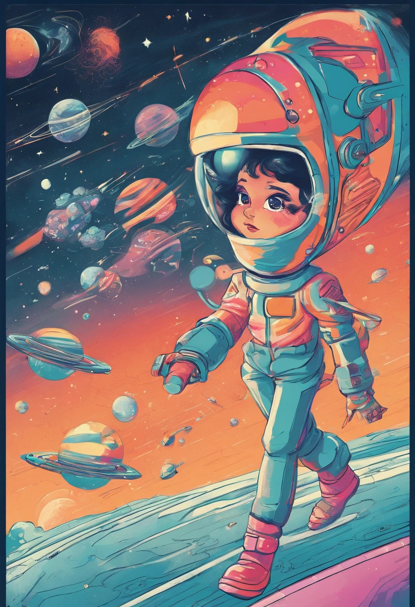 Cartoon illustration of a boy and a girl in space with cat, official fan art, in space, kitten in outer space, in outer space, in deep space, in galaxies, deep space exploration!!!, space travel, wearing in stars and planets, outer space, outer space, starry sky in space, in space, official art, space, on a spaceship, colorful, cute, more detailed, light, more realistic, cartoon