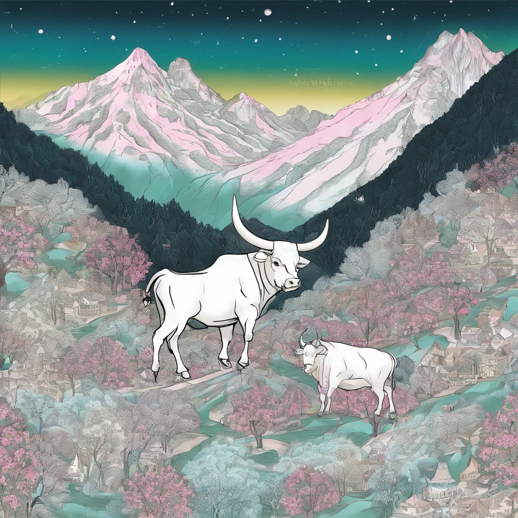 The bull king god waved his majestic ox tail,Make an arc at the top of the mountain,sudden,A clear spring gushed out,Flow to the village below the mountain。