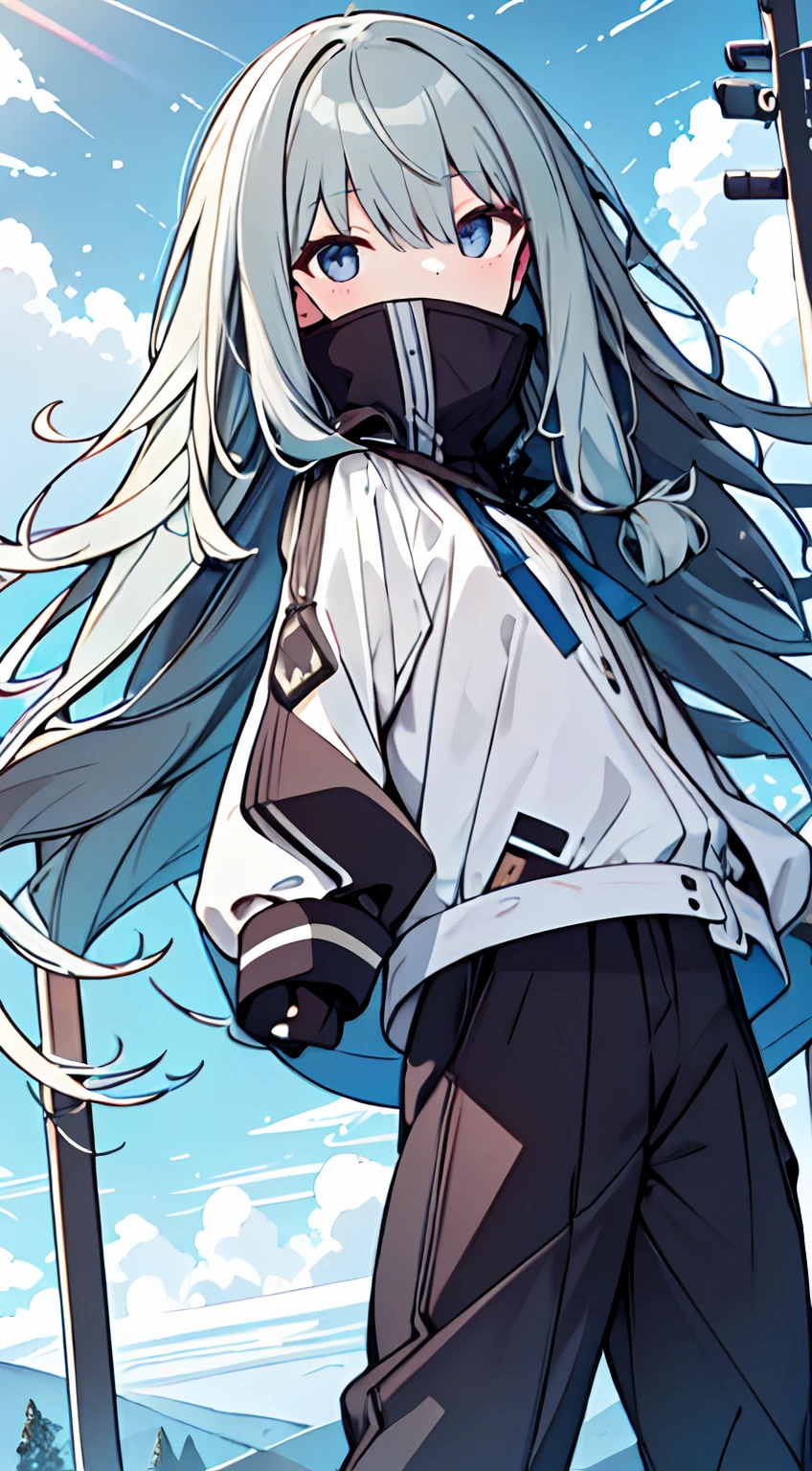 masuter piece, Best Quality,32K、Wallpaper, ultra -detail, Absurd beauty, 1beautiful girl、Big crisp eyes、Hair fluttering in the wind、Slender legs、Smaller head、miscievous smile、Angle looking up from below:1.3、♡♡♡、Poses in motion、Pants Style