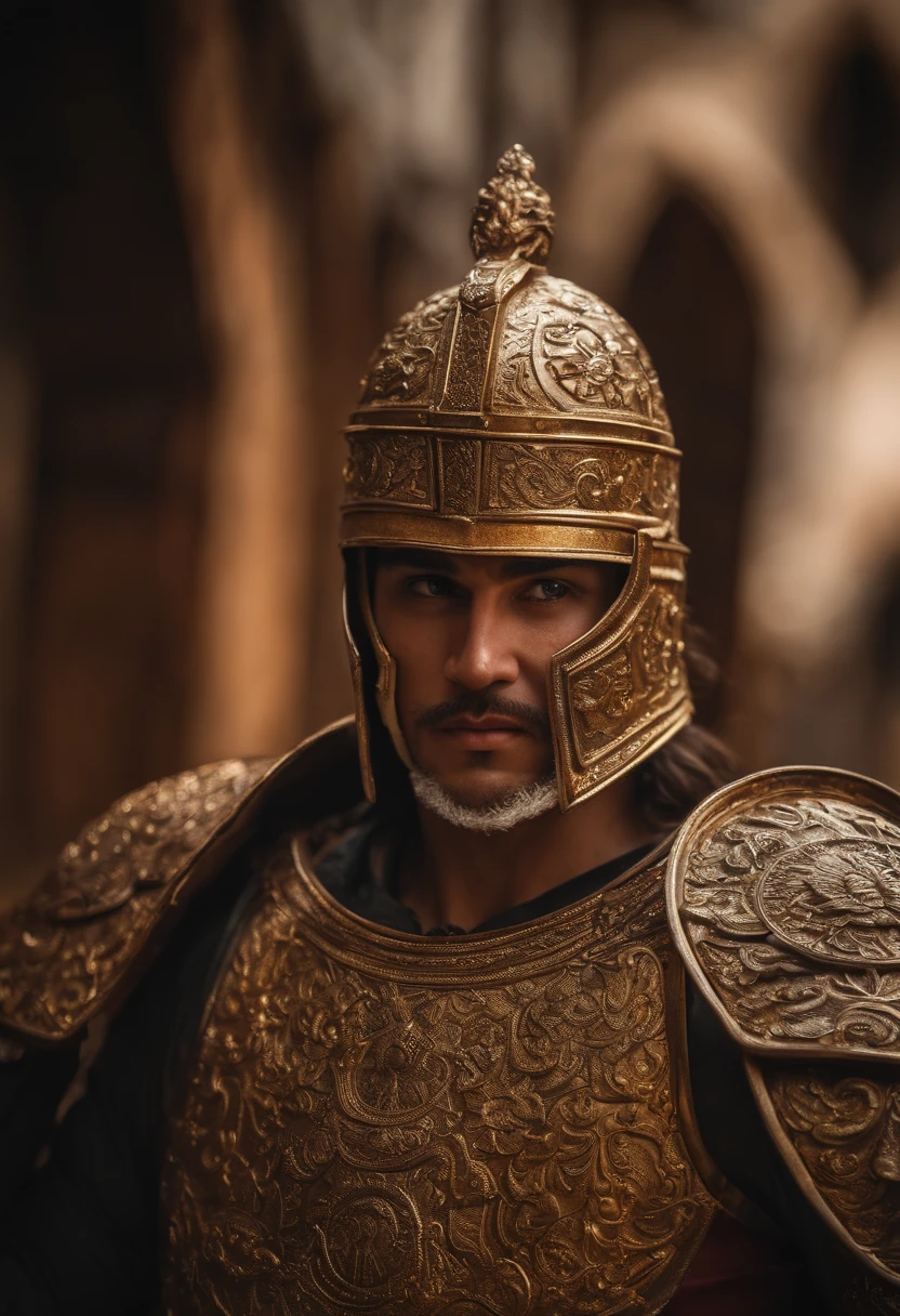 guerreiro espartano, Lutando, armadura impressionante, armadura de ouro preto, epics, heroico,  8k