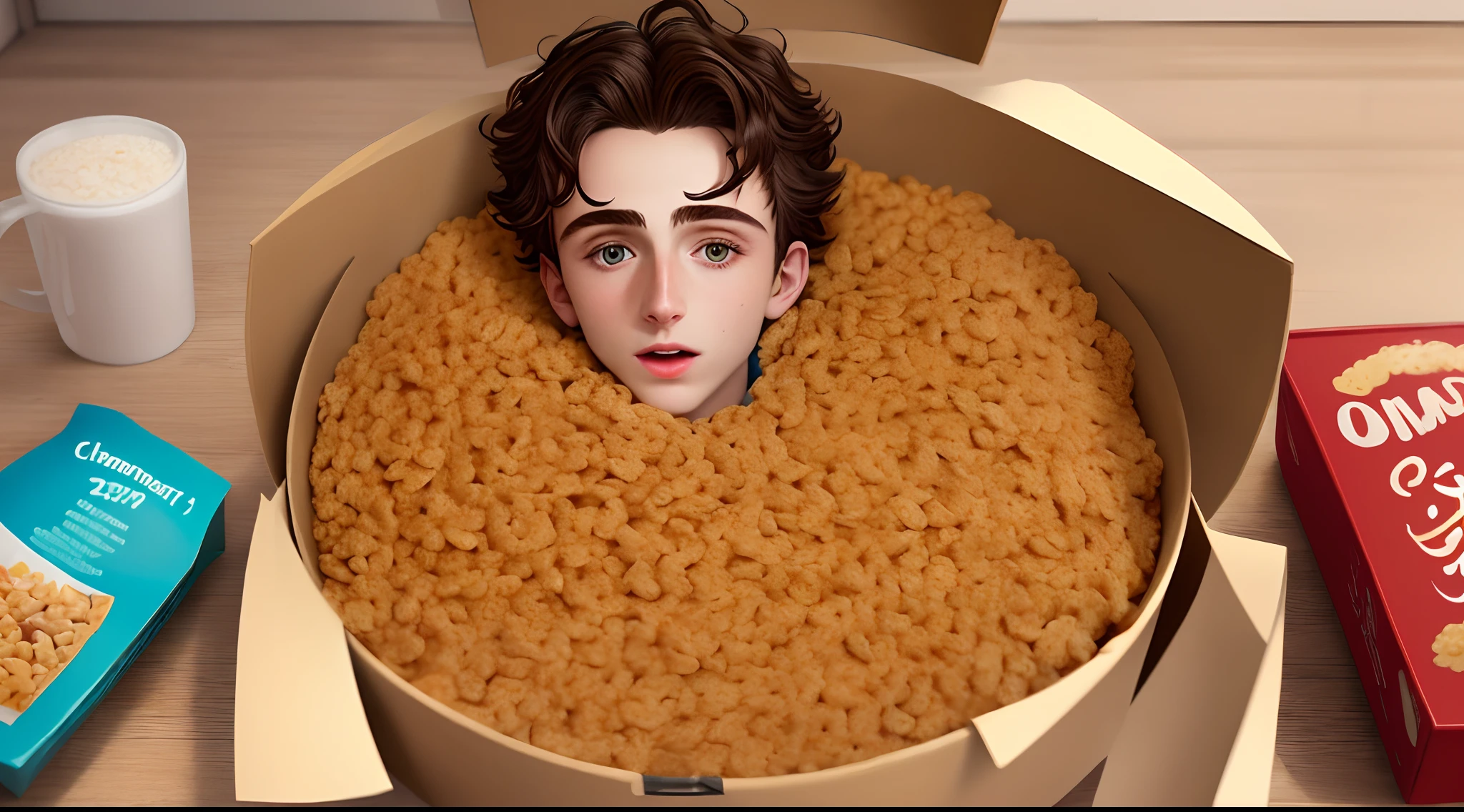 timothee chalamet in a box of cereal