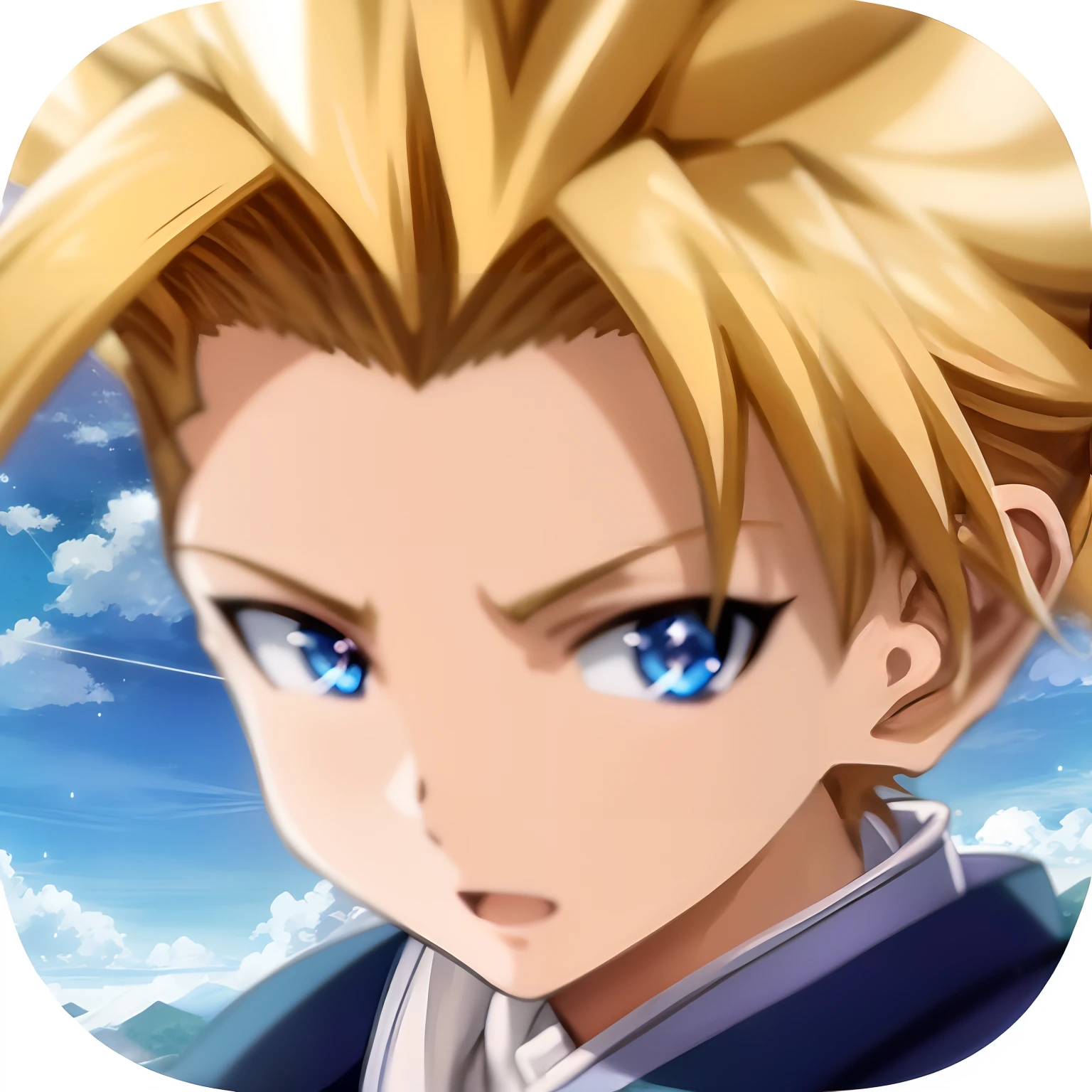 Close-up of a young man with blond hair and blue eyes, Cloud, yu - no, boichi, jin kagetsu, Avatar image, Portrait of the battle of the clouds, yakisugi, Norihiro Yagi, Anime figure, furio tedesschi, Also, Official artwork, advanced digital anime art ”, anime style character, of virtua figther,Ray tracing, reflective light, Sparkle, hyper HD, retinas, Masterpiece, ccurate, Best quality, Award-Awarded, 4K, 8K, 16k, Best quality,Eliminate lens blur