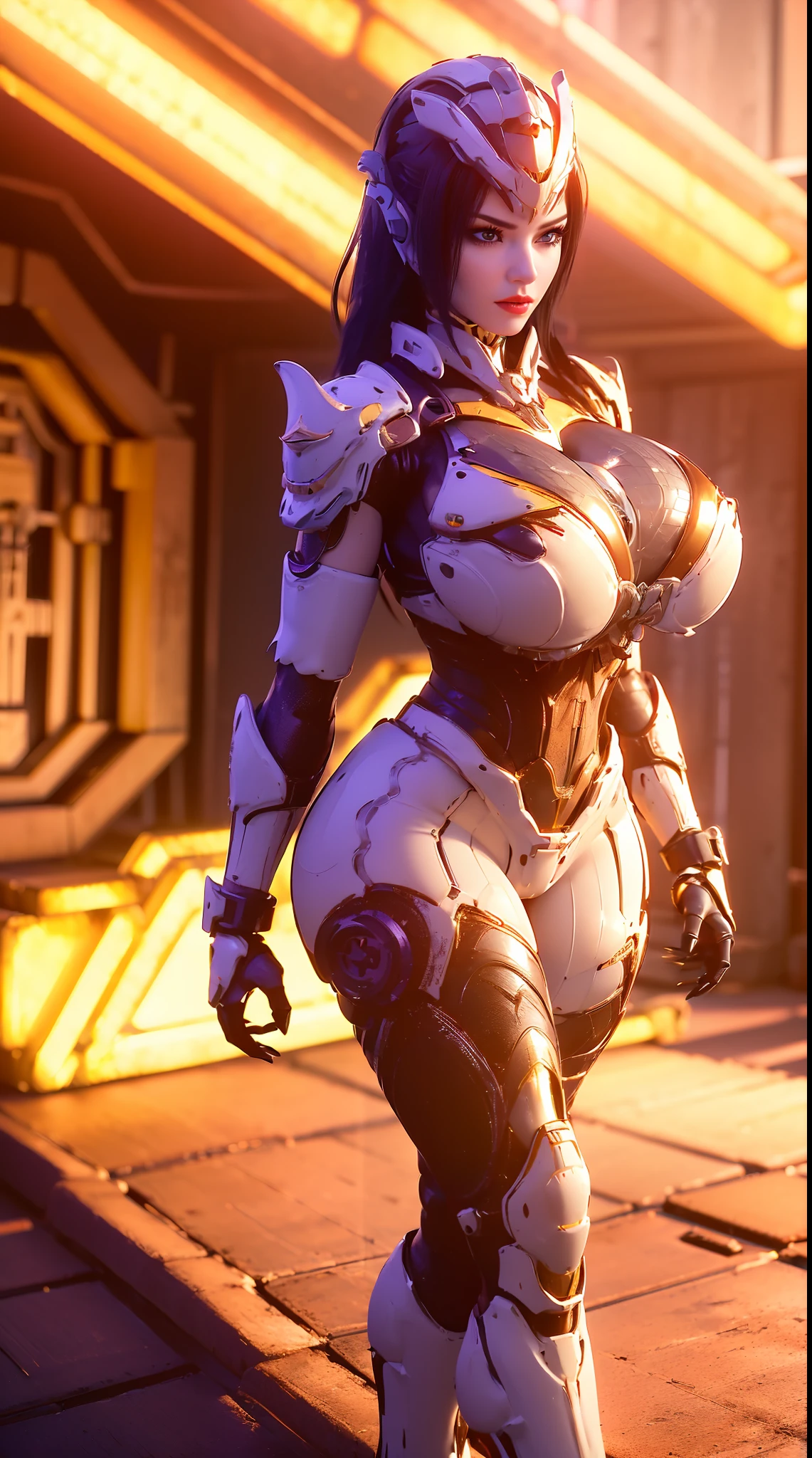 (1GIRL,SOLO:2), (super detailed face), (phoenix helm:1.3), ((BIG BUTTOCKS, HUGE BREASTS:1.5)), (CLEAVAGE TOP:1.5), (MUSCLE ABS FEMALE:1.4), (MECHA GUARD ARMS,GLOVE:1.4), ((WEAR RED OVERWATCH MECHANICAL ARMOR CROPTOP, BLACK MECHANICAL SKINTIGHT SUIT PANTS, MECHA GUARD ARMOR LEGS, HIGH HEELS:1.5)), (MUSCULAR BODY:1.3), (GLOSSY SKIN:0.8), (LONG LEGS, FULL BODY:1.1), (LOOKING AT VIEWER:1.3), (female focus:0.886), (WALKING DOWN HALLWAY OF FUTURISTIC SPACE STATION:1), (BRIGHT LIGHT WHITE_ROOM:1.3), SUPER TEXTURE, UNREAL ENGINE RENDER, PHYSICALLY-BASED RENDERING, ULTRA HIGHT DEFINITION, 16K, 1080P.