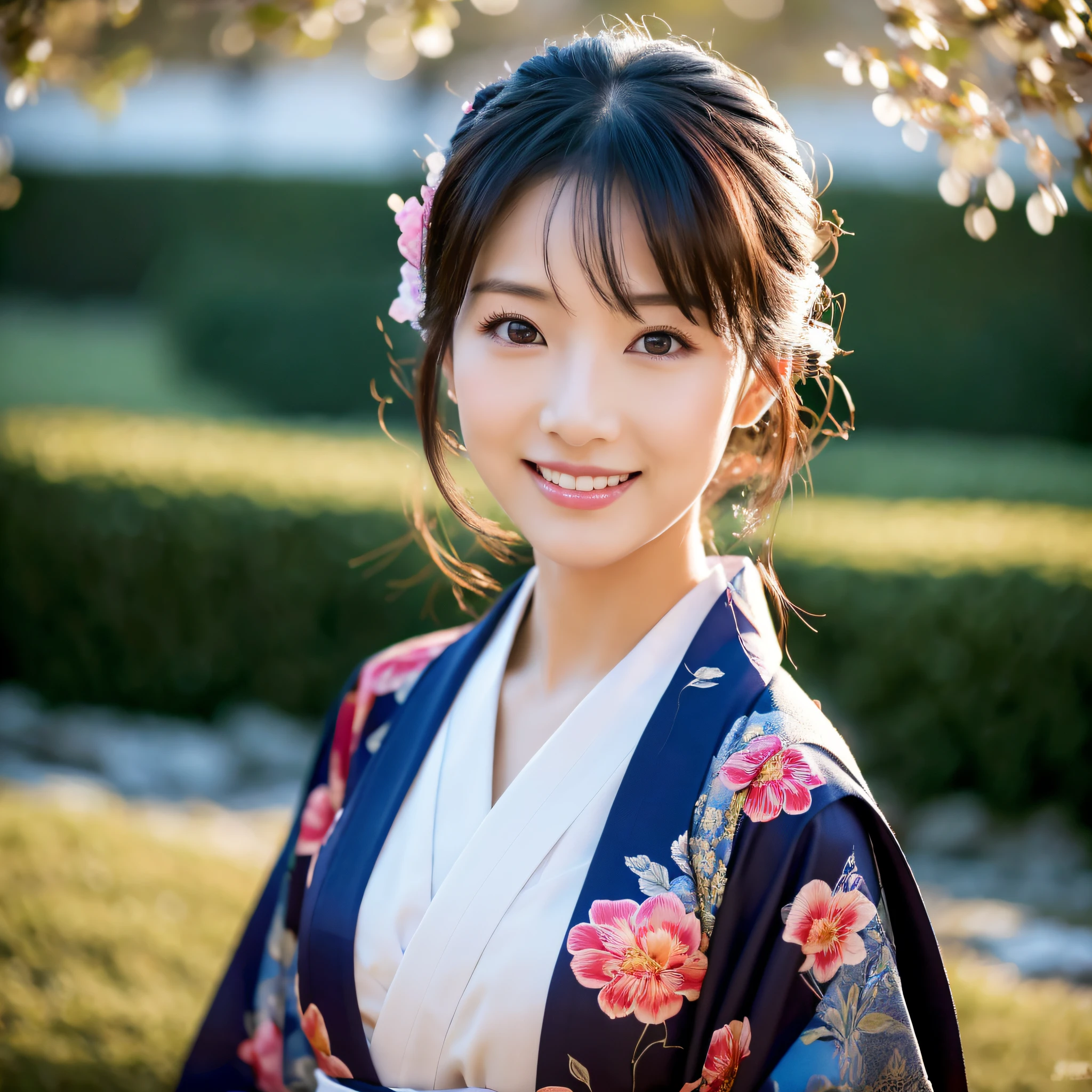 (Super beautiful woman in kimono)、((best qualtiy、8k masterpieces:1.3))、foco nítido:1.2、(ultra beautiful faces:1.0)、(shinny skin:1.0)、photos realistic、A dark-haired、Video Lighting、High-definition eyes and face、Video Lighting、Japanese actressl、from the front side、medium breasts、With a happy smile、Slender Abs Beauty、Whole body、wearing kimonos、In a snowy landscape