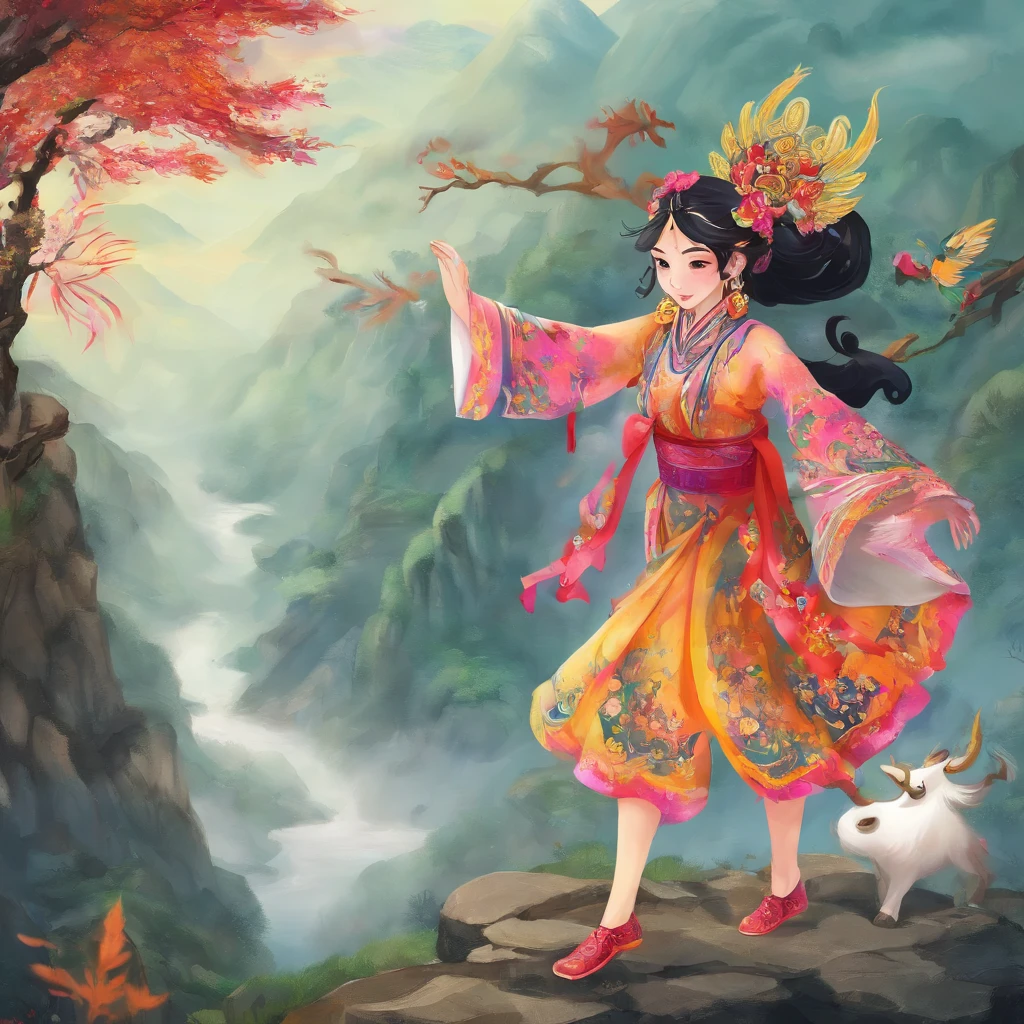 The Zhuang girl and the villagers came to Niujiao Mountain,Thanksgiving and offerings to the god of the ox king。They sing、Dance