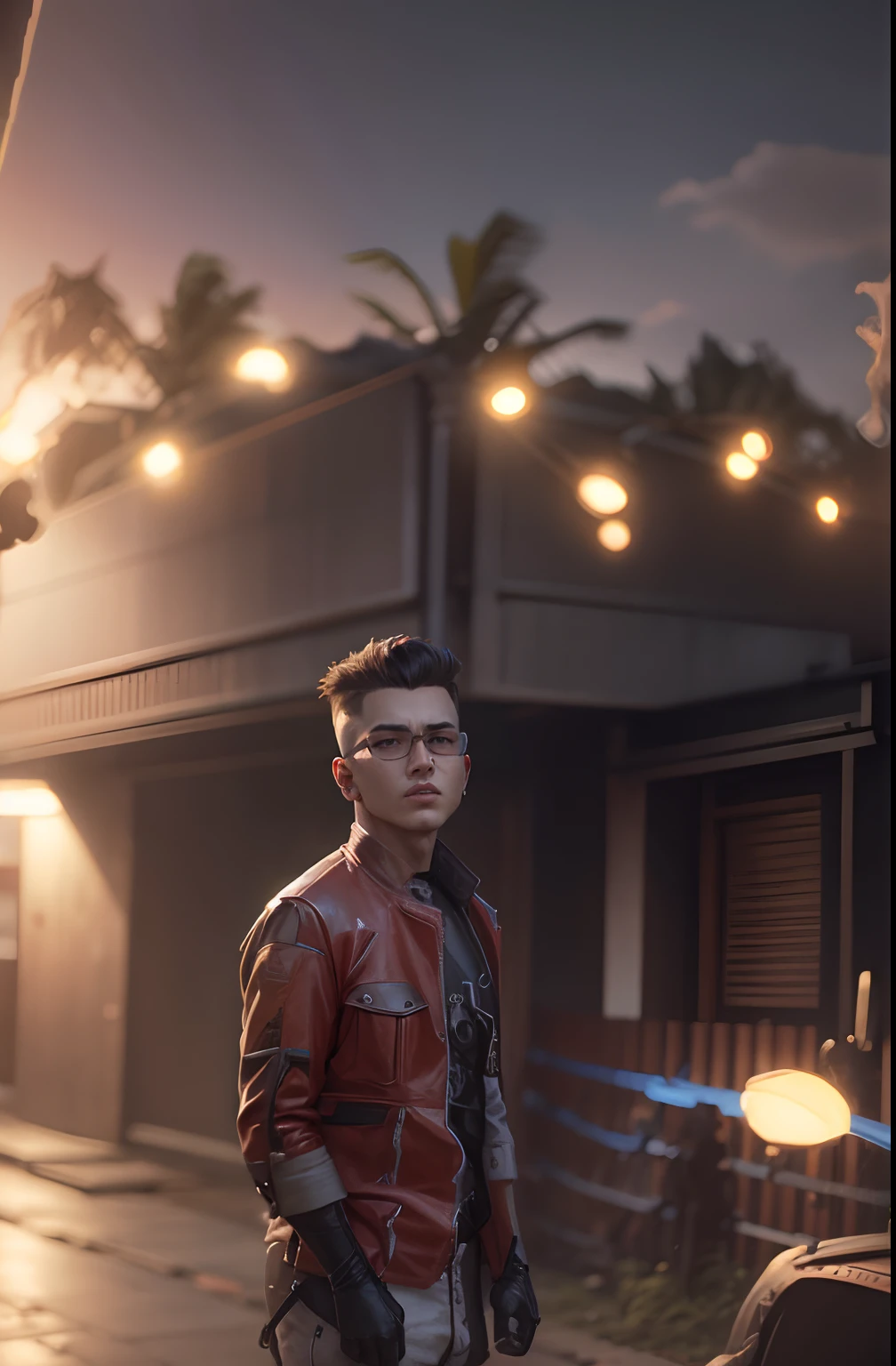 Change beground cyberpunk handsome boy realistic face