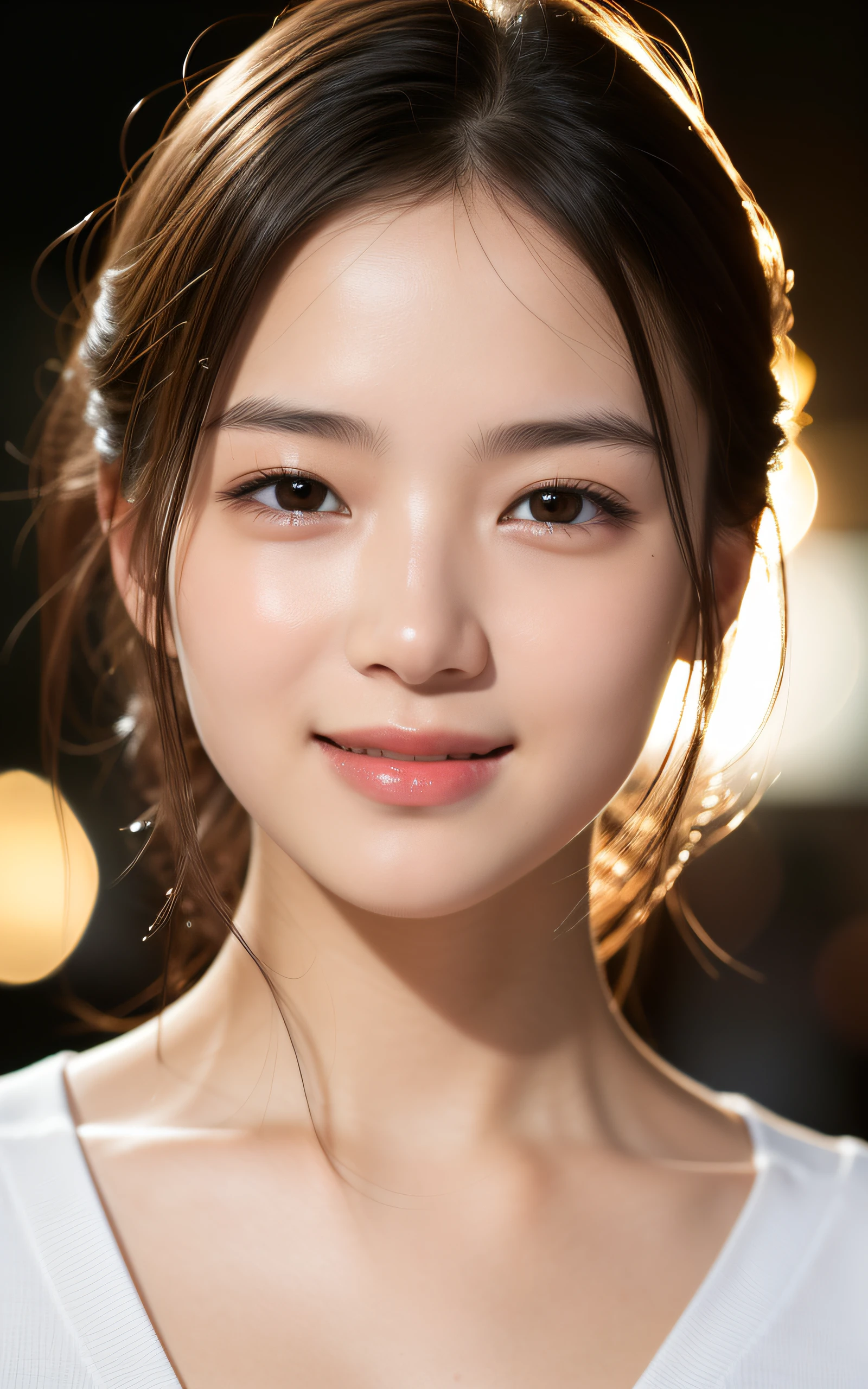 1 girl, Close-up of the face、(sad:1.4), (Photo Real:1.4), (hyper realisitic:1.4), (Smooth lighting:1.05), 22 years old, Soft lighting, Back lighting, (cheerfulness:1.2),  (Finest Real Textured Skins), Narrow-eyed, Super fine face, Gravure Idol Pose, glowy skin, retinas, Anatomically correct, acurate, Super Detail, Textured skin, High quality, high details, Best Quality, High resolution,