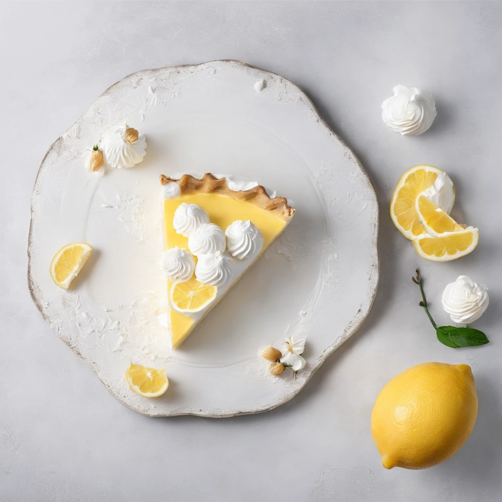 Close-up of the kitchen countertop，Lemon meringue pie，cutting board，Blander，Egg shells，Glass bowl with egg whites，whipped cream，lemons，Official product photo, smooth clean surfaces, an award winning masterpiece, professional food photography, highly detailed composition, food photography，Ultra photo realsisim，