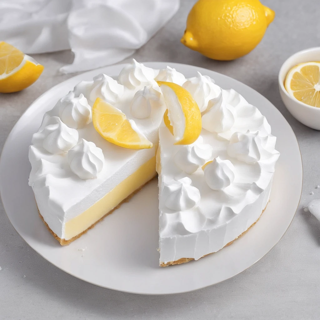 Close-up of the kitchen countertop,Lemon meringue pie,cutting board,Blander,Egg shells,Glass bowl with egg whites,whipped cream,lemons,Official product photo, smooth clean surfaces, an award winning masterpiece, professional food photography, highly detailed composition, food photography,Ultra photo realsisim,