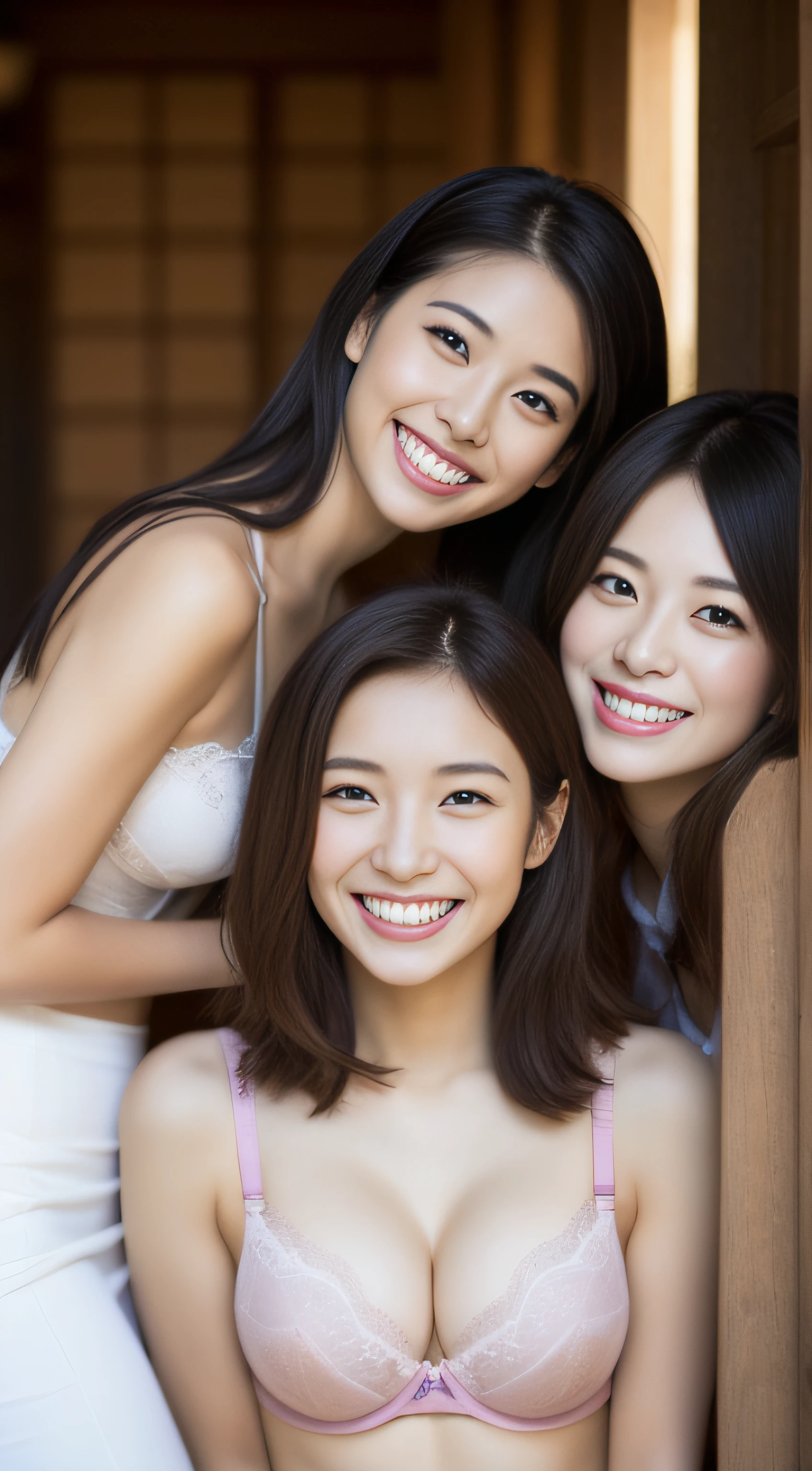 The face is a hostess、Beauty 3 people、bra very、hiquality、A hyper-realistic、healthy、Smiling expression、Slender perfect figure、Japan beauties、beautidful eyes、face perfect、Beautiful skin、a ski