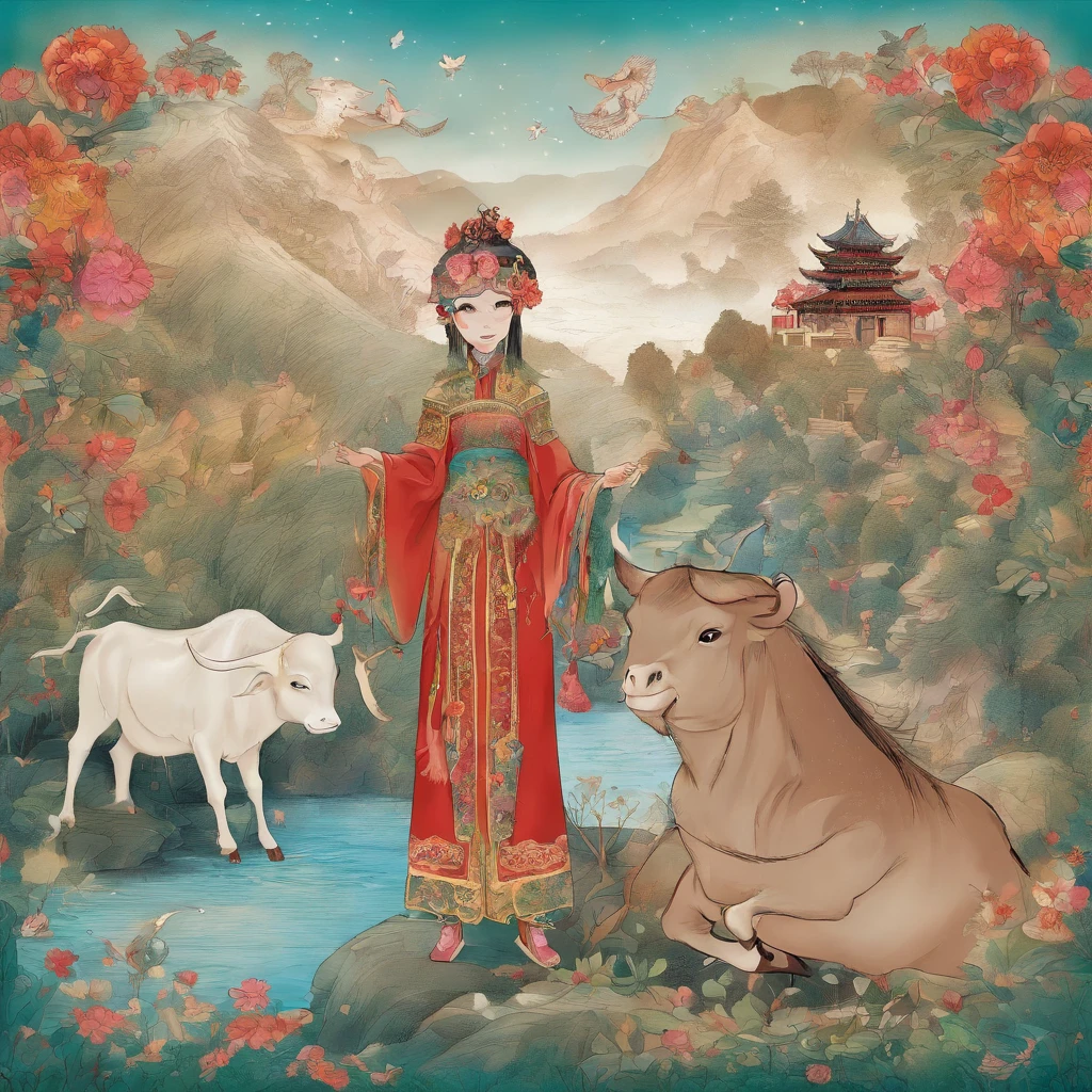 The Zhuang girl and the ox king god guard the village together