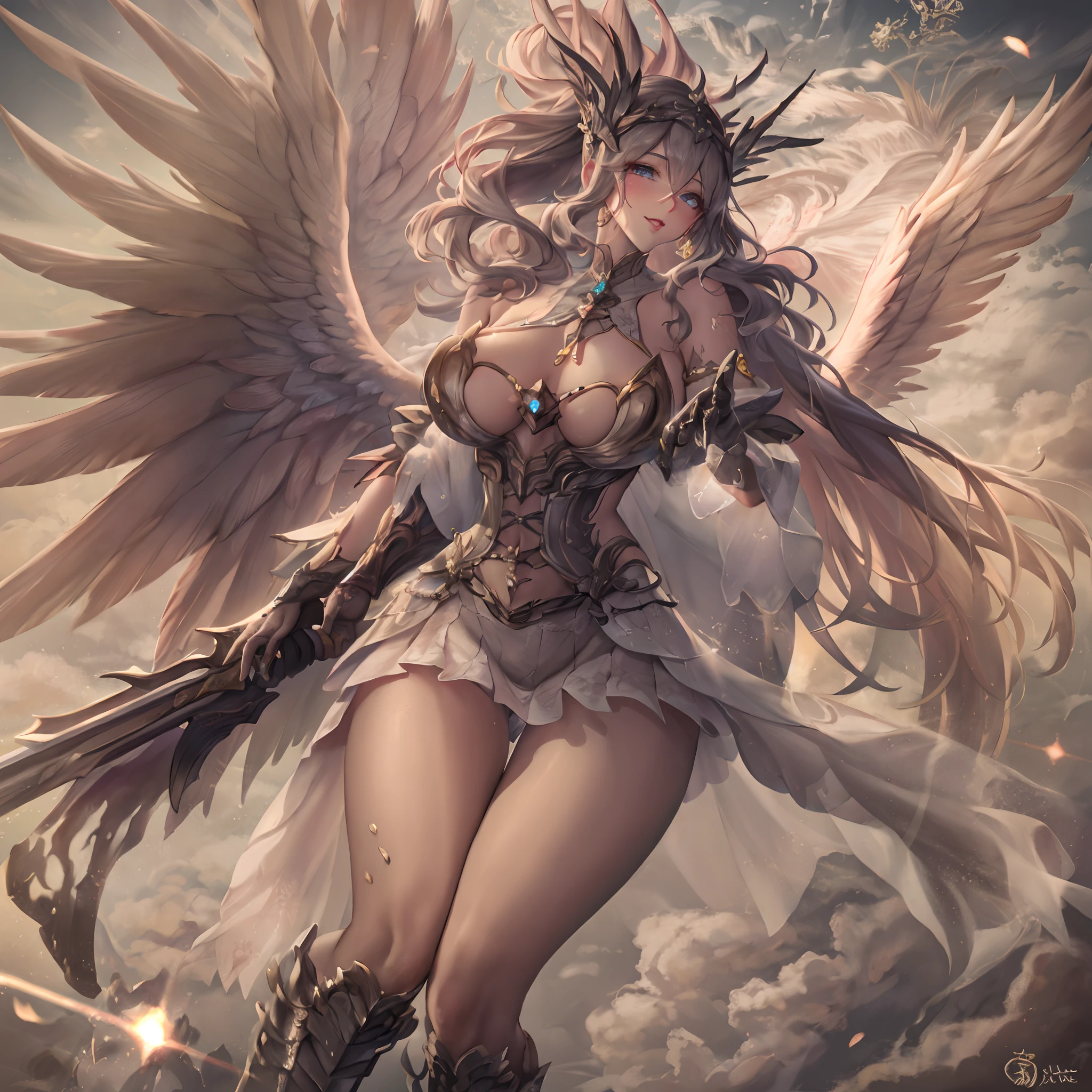 Quality over 8K, a female angel,Sexy,Long Blonde Hair,Anime,Goddess,Symmetrical blue eyes,Ultra detailed eyes,Transparent lingerie,forest,Sword,golden wings,Full body,hyperdetailed lips, hyperdetailed face, Double eyelids, Ultra Detailed feet,で,Beautiful legs,Tight boots,Full Leg Priestess、valkyrie、Angel wings、a navel、sideboob barbosa、with an intricate、Particles of light、thighs thighs thighs thighs、shinny skin、Perfect litthing、1girl in、looking at the viewers、Winged headgear、pelvis curtain、A smile、(masterpiece)、(top-quality)、Very gigantic-breasts、maternal、Porcelain Skin、honey blonde hair、Very long hair、hair wavy(valkyrie,Paladin:0.6),Angel wings,with an intricate, Perfect Lighting, Looking at Viewer,(masutepiece), (Best Quality)(valkyrie,Paladin:0.6),Angel wings,with an intricate, Perfect Lighting, Looking at Viewer,(masutepiece), (Best Quality)(ValkyrieArmor:0.5),(Winged headgear:1.1),School Girl,,with an intricate, Perfect Lighting, 1girl in, Ponytail, Looking at Viewer, Smile, snulight,creek,blazing(masutepiece), (Best Quality),thighs thighs thighs thighs 、a beauty girl,red color mecha,As graceful as a swan,Enchanting,Long grey hair,Red body,Fluorescence line,White hands,lab room,FutureTech,Red indicator light on the body,Full body photo,standing on your feet,dreamy scene,,dyna,super detailing,Cell shade,8K detail post-processing,magnifica,hyperphotorealism,8K,epic composition,intricate-detail,unrealengine,Flying,Laser Cannon,Holy Angel Mecha,Mechanical exoskeleton,whaite hair,golden pupils,flower sea,Eventide,Angel Maiden,Angel wings,White long skirt,war,Top quality combat stance, 4K, masutepiece :1.3), short petite pretty woman, Blue-haired、Curly hair、length hair、Colossal tits、 Ultra-detailed face、maid clothes、Detailed eyes, sluttish, Pose Seductive, Smooth skin, (huge-breasted), Round breasts、red blush。kawaii、Shy、1 Crying face、nightcity、Sateen、Kimono without sleeves、A dark-haired、Holding a weapon with blood on it、Looking at the camera、Cherry blossoms are d