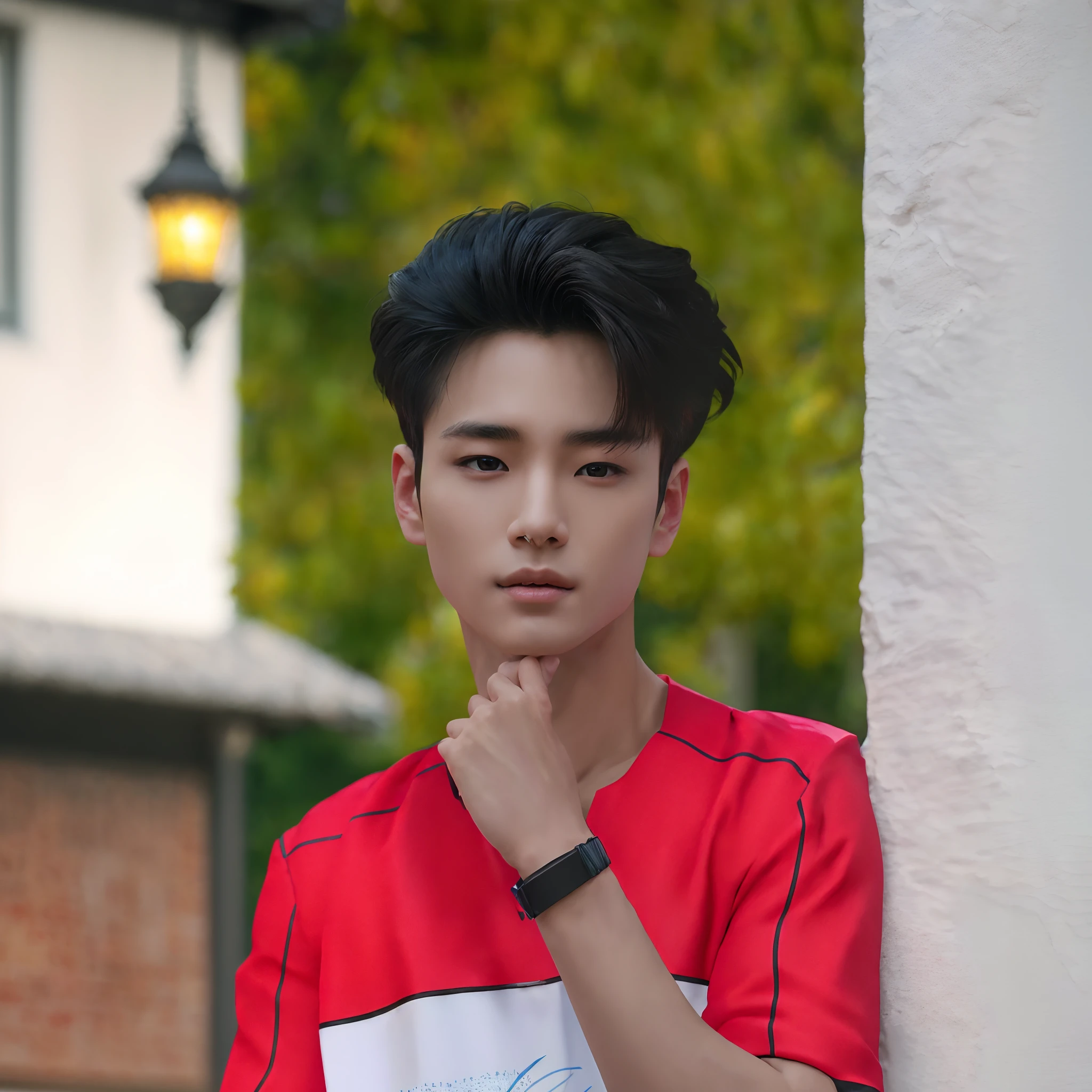 oppav3, (masterpiece, ultra quality, high resolution, 8k, intricate: 1.2), (detailed face:1.2), (wearing black suit:1.5), handsome, detailed skin, pores, absurdres, hunk, 1boy, male focus, ((realistic)), good lighting quality, muscle veins, ((pale skin)), flexing, balanced eyes, brown eyes,