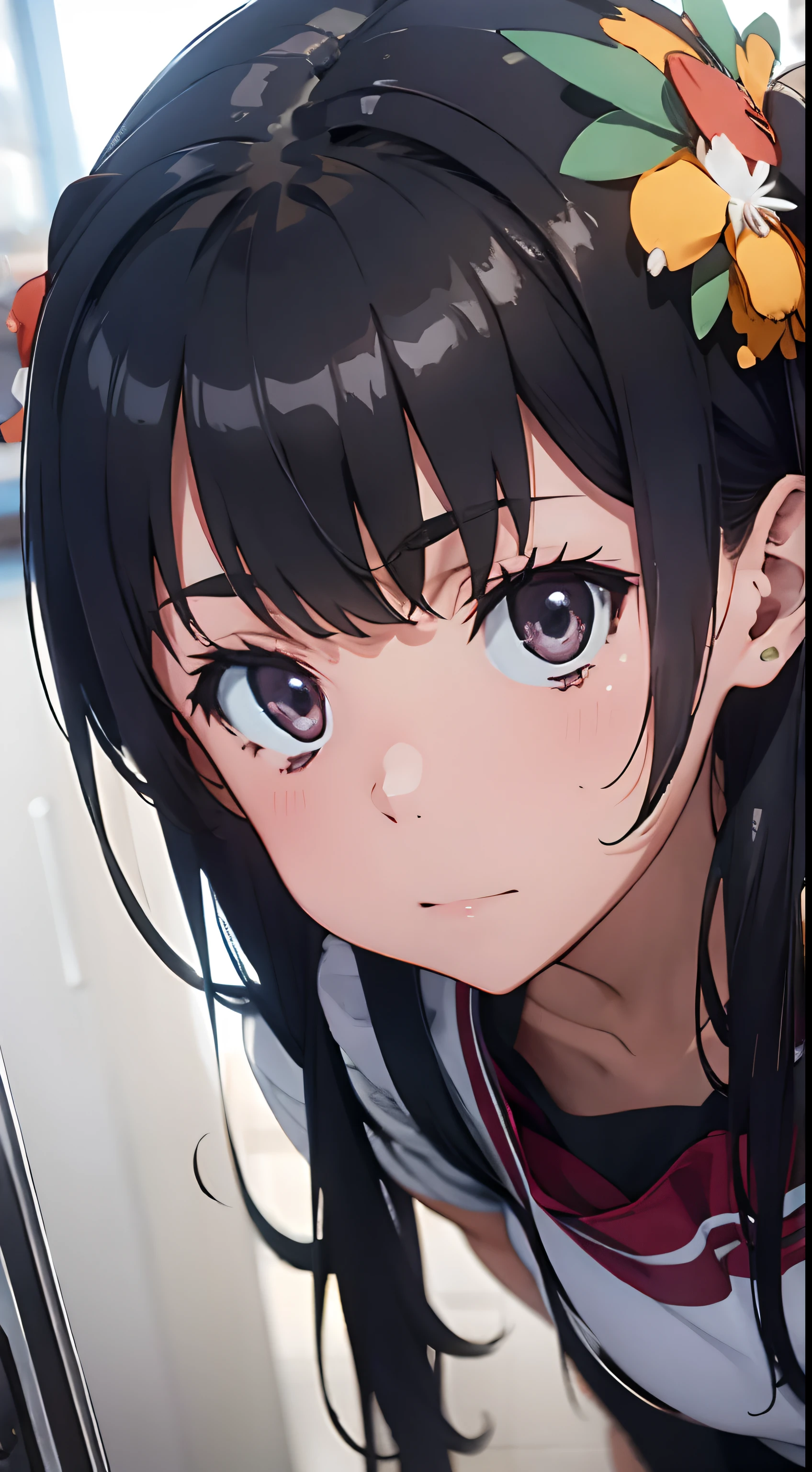 1womanl,Black hair,12year old ,((Impatient expression)),Beautiful breasts,(((Sexy magical girl white and pink shiny bodysuit)))(())(((Blushing cheeks、Surprised look)),(((Satin Narico))),((( portlate))),we have blue eyelashes)))()Street,Crowds(magical girl hair ornament)