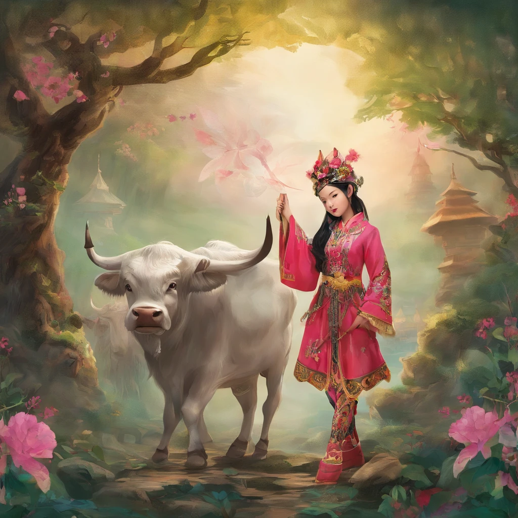 The Zhuang girl and the ox king god guarded the village together