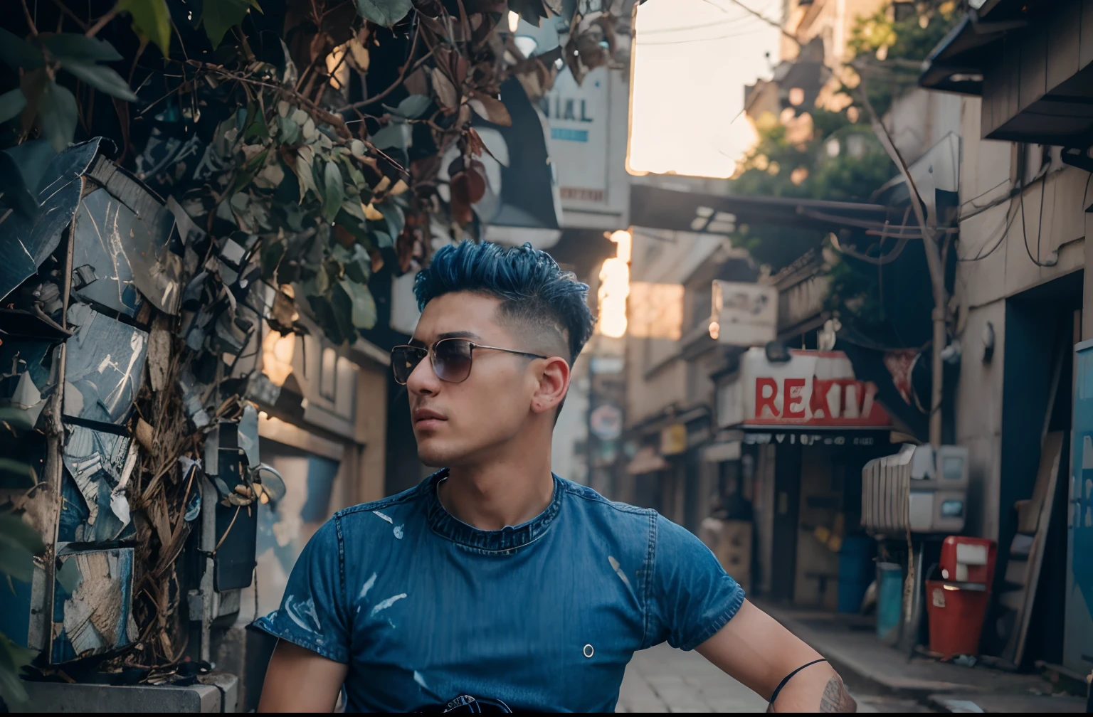 Boy with denim jacket real face realistic cyberpunk 8k