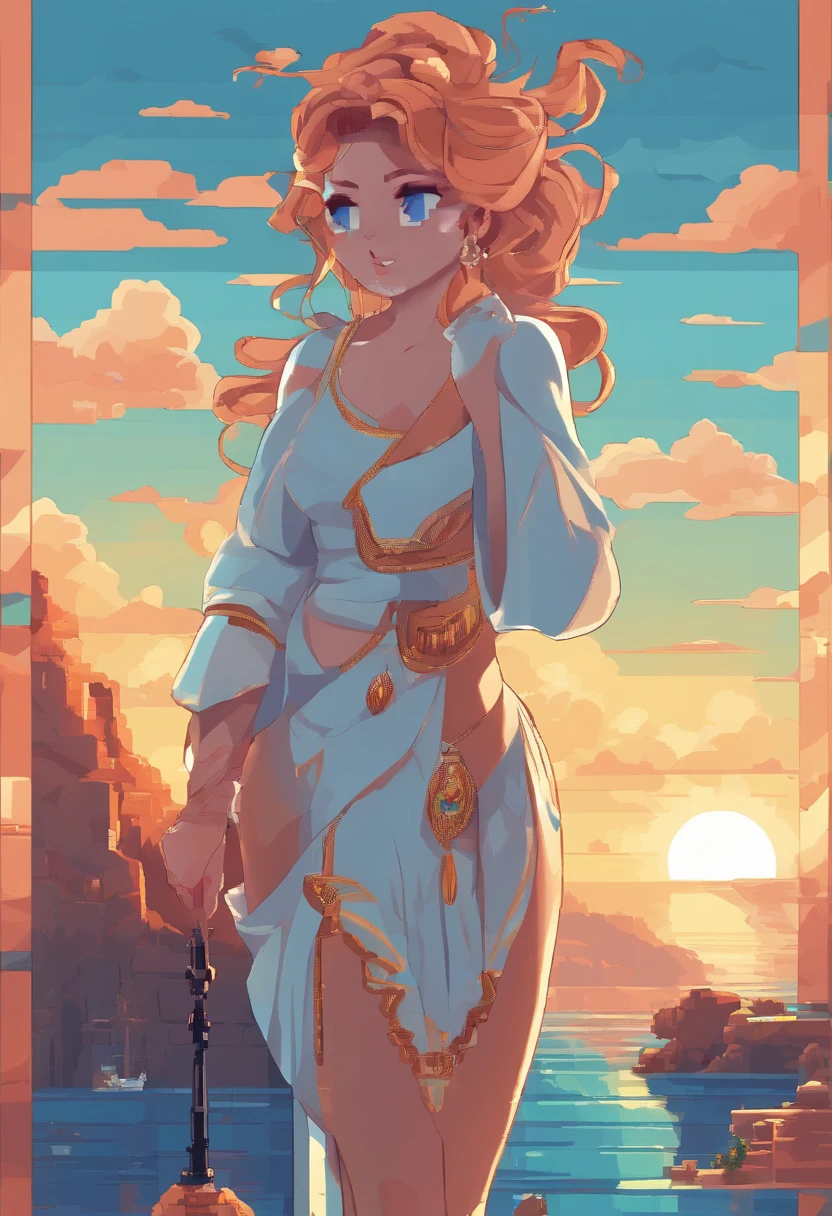 (best quality,4k,8k,highres,masterpiece:1.2),ultra-detailed,(realistic,photorealistic,photo-realistic:1.37),narrative,mature woman,Poseidon,illustration,gentle expression,beautiful detailed eyes,beautiful detailed lips,flowing hair,serene atmosphere,warm lighting,sea background,vivid colors,concept artists,mythology