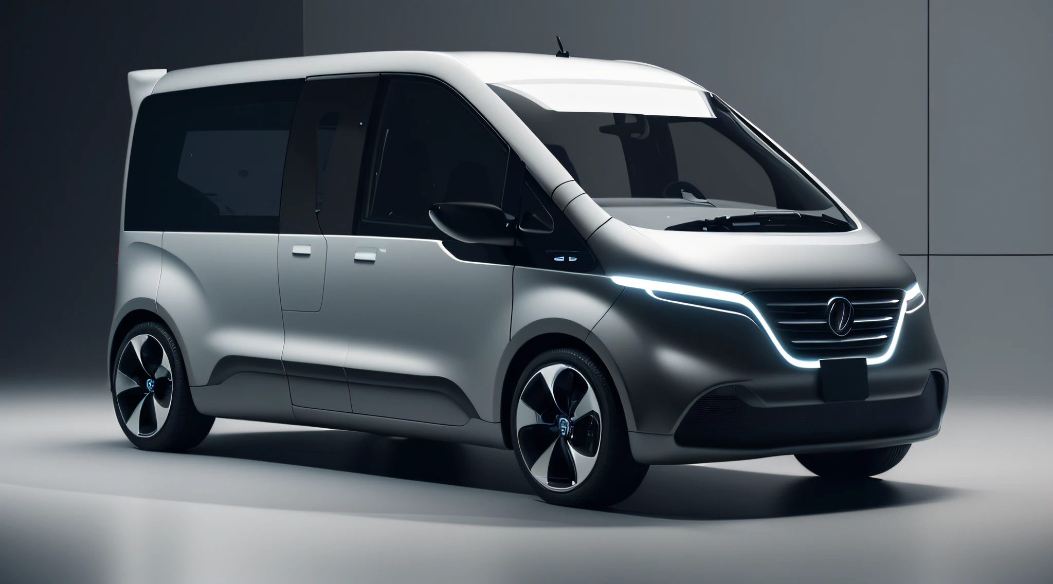 Masterpiece, Best quality, rendering by octane, hdr, No Man, Simple background, Darker gallery background, greybackground, Depth of field, Gradient background, (ring), A van carrying a city car,sense of science and technology,Simple industrial design style,concept design,concept car,The body remains unchanged,super-fine,k hd
