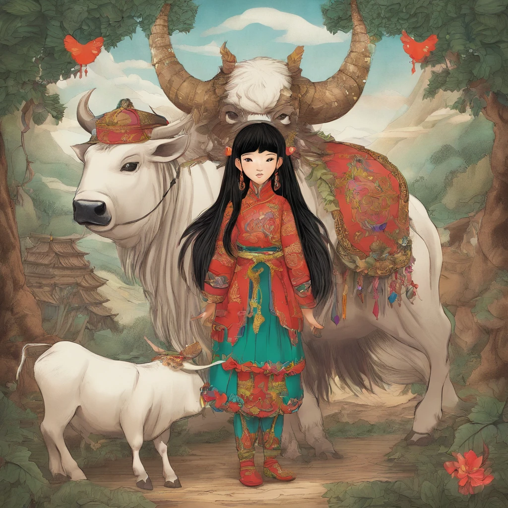 A Zhuang girl guards the village with the god Ox King