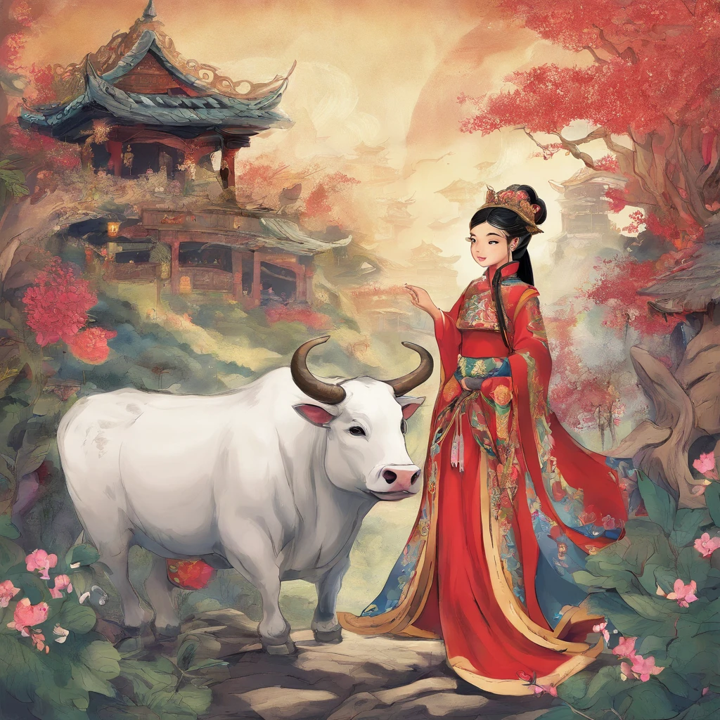 A Zhuang girl guards the village with the god Ox King
