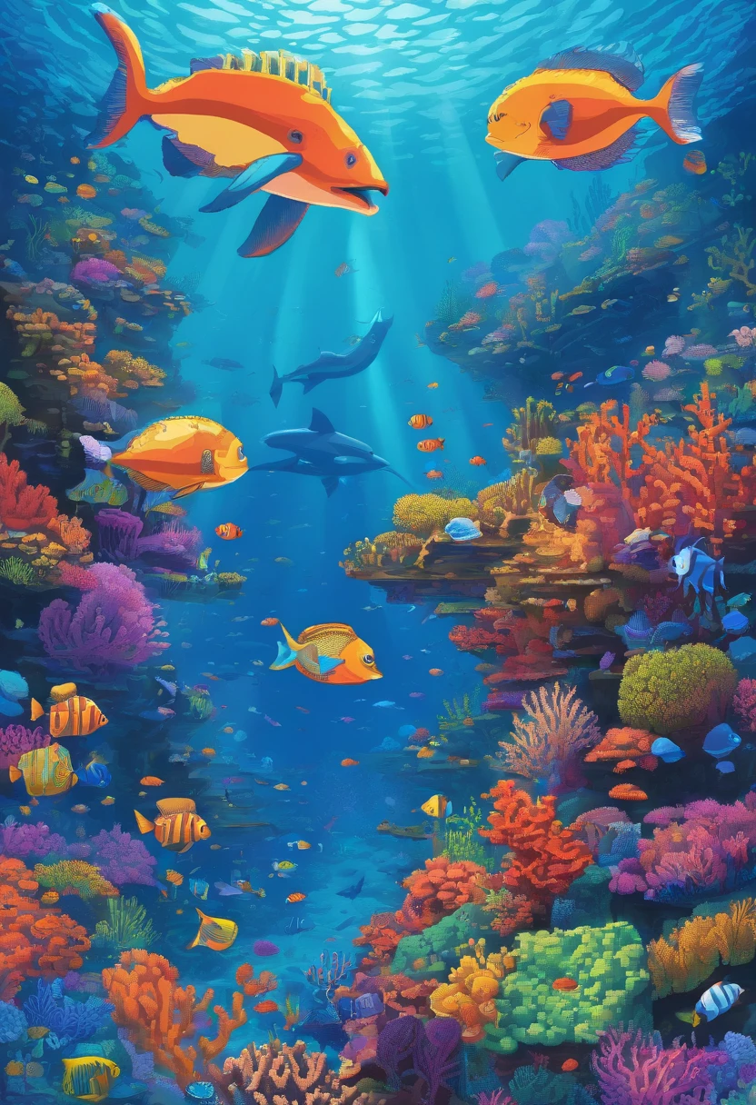 (best quality,4k,highres,ultra-detailed,masterpiece:1.2),underwater world,beautiful coral reefs, schools of colorful fish, marine life conservation, mesmerizing deep sea creatures, tranquil blue ocean, vibrant marine ecosystem, crystal clear waters, breathtaking underwater landscapes, divers exploring the depths, intricate sea shells, surreal underwater photography, ethereal jellyfish, marine biodiversity preservation, vibrant coral gardens, seahorses dancing in the currents, delicate marine ecosystem balance, mesmerizing play of light and shadow, divers advocating for ocean protection, underwater paradise, majestic humpback whales, peaceful marine sanctuaries, stunning marine photography, delicate balance of marine food chain, hidden treasures of the deep sea, graceful manta rays, vibrant and healthy coral colonies, ocean conservation awareness, vibrant underwater world, dreamlike encounters with dolphins, marine biology research, awe-inspiring encounters with sharks, shimmering tropical fish, mystical shipwrecks, fragile ocean ecosystems, enchanting seascapes, vibrant underwater gardens.