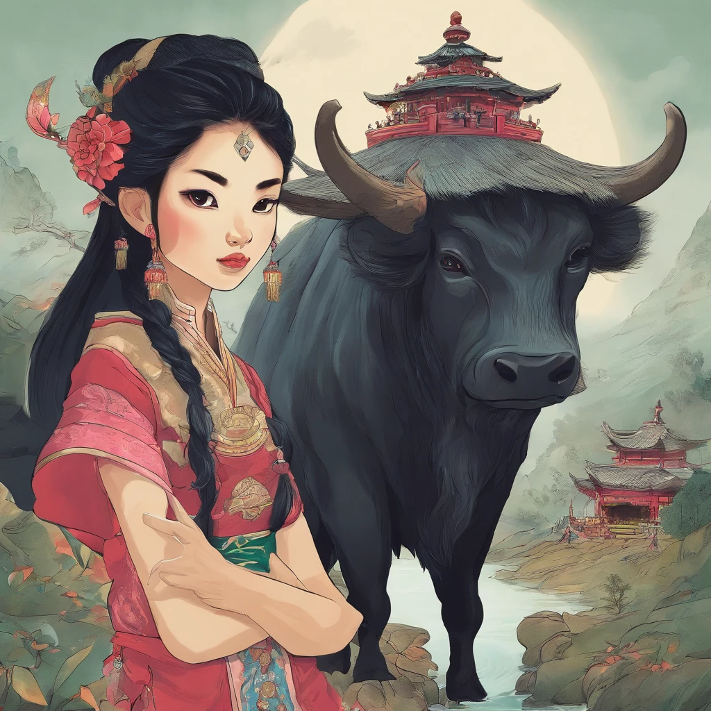A Zhuang girl guards the village with the god Ox King