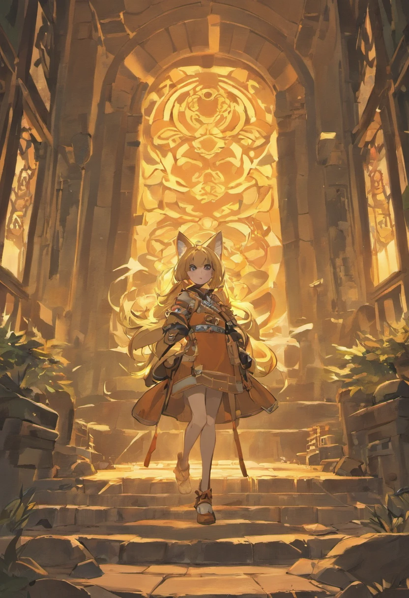coyote,anthropomorphic turtle,whaite hair,komono,Ancient temple environment