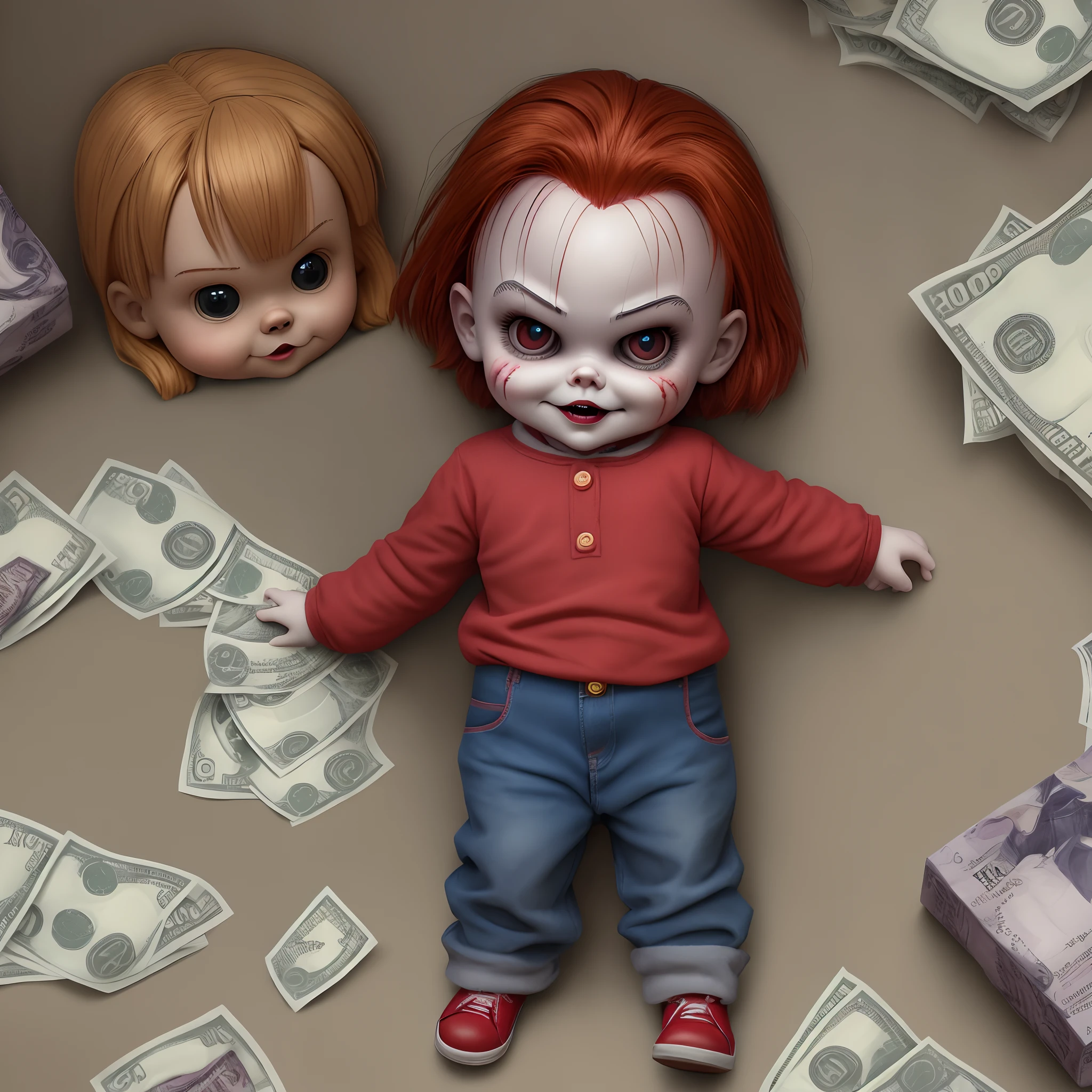Chucky doll with money