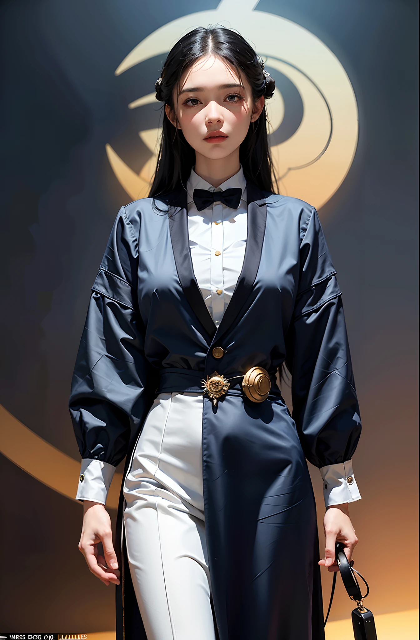 Surrealist female portraits by Wehockney and Alphonse Mucha,Fantasyart,photographrealistic,动态照明,artstation,poster for,Volumetriclighting,Very detailed faces,4 k,Award-Awarded,,1girl,in the darkness nigth,deep shading,low tune,Cowboy photos,(formal outfit:1.4),long whitr hair,whaite hair,