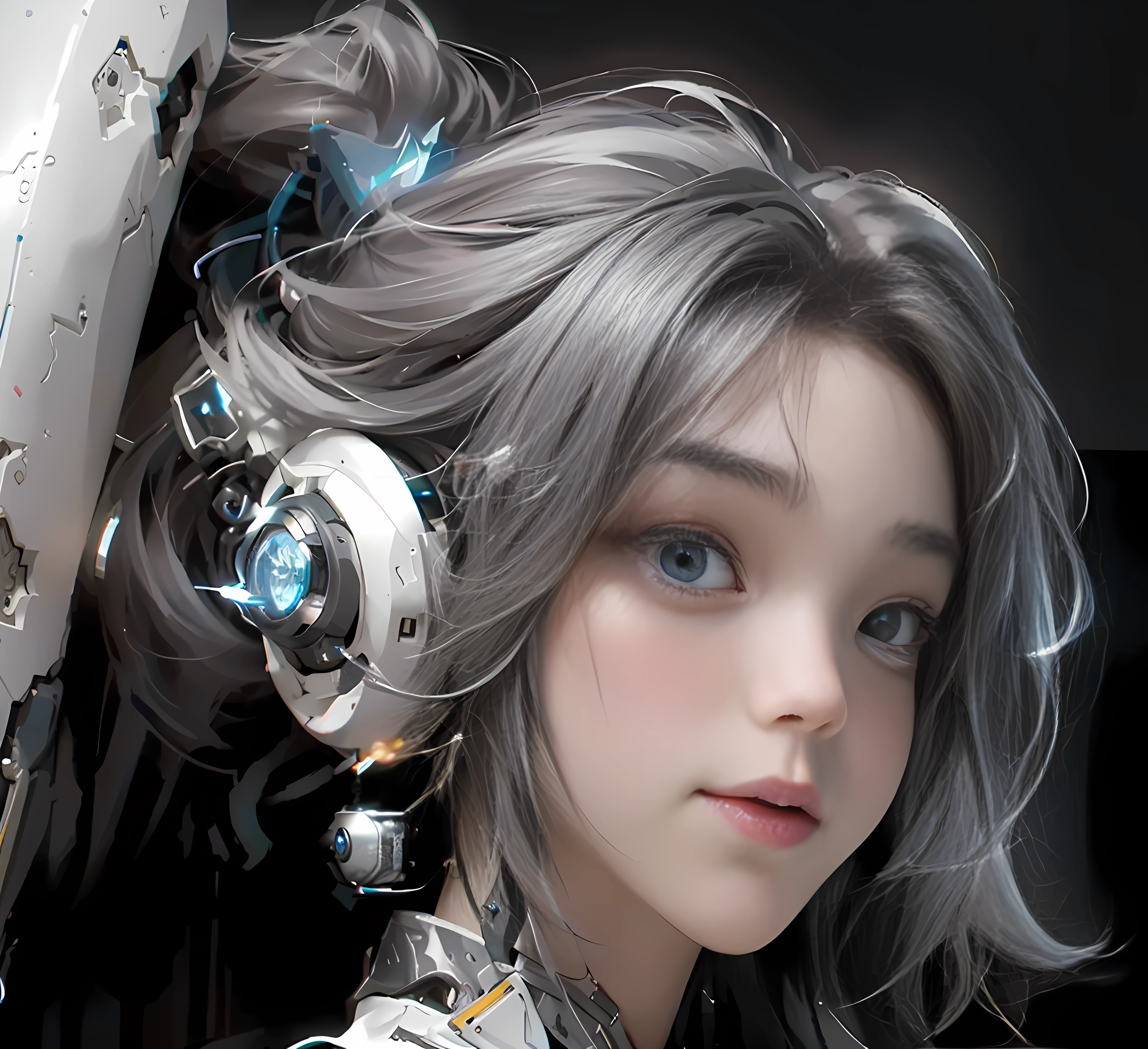 ((best qualtiy)), ((tmasterpiece)), (the detail:1.4), 。.。.。.。.。.3D, A beautiful cyberpunk female image,hdr（HighDynamicRange）,Ray traching,NVIDIA RTX,Hyper-Resolution,Unreal 5,Subsurface scattering、PBR Texture、post-proces、Anisotropy Filtering、depth of fields、maximum definition and sharpness、Many-Layer Textures、Albedo e mapas Speculares、Surface coloring、Accurate simulation of light-material interactions、perfectly proportions、rendering by octane、Two-colored light、largeaperture、Low ISO、White balance、the rule of thirds、8K raw data、Cyberpunk sci-fi style，Black and white main color clothing，Blue luminous decoration