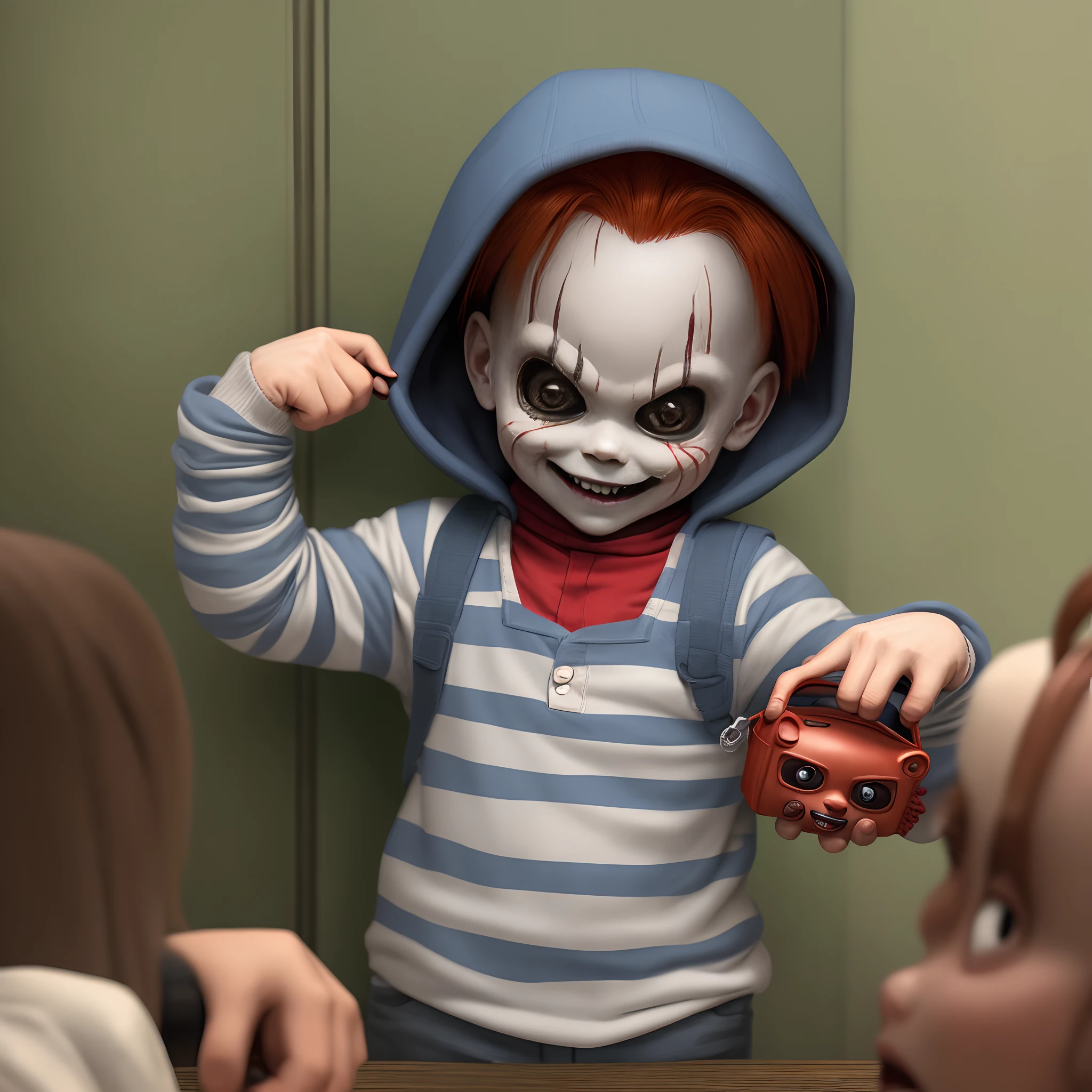 Chucky robbing a bank