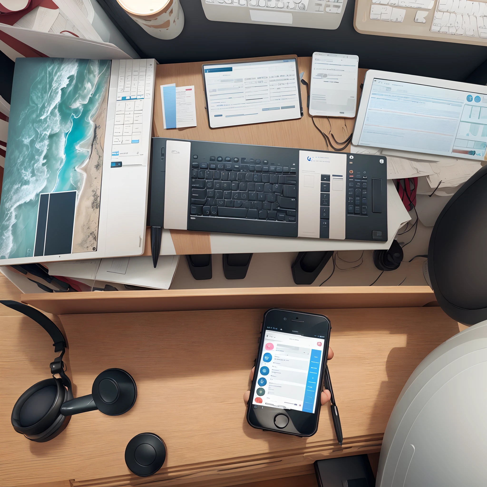Desk keyboard and office background