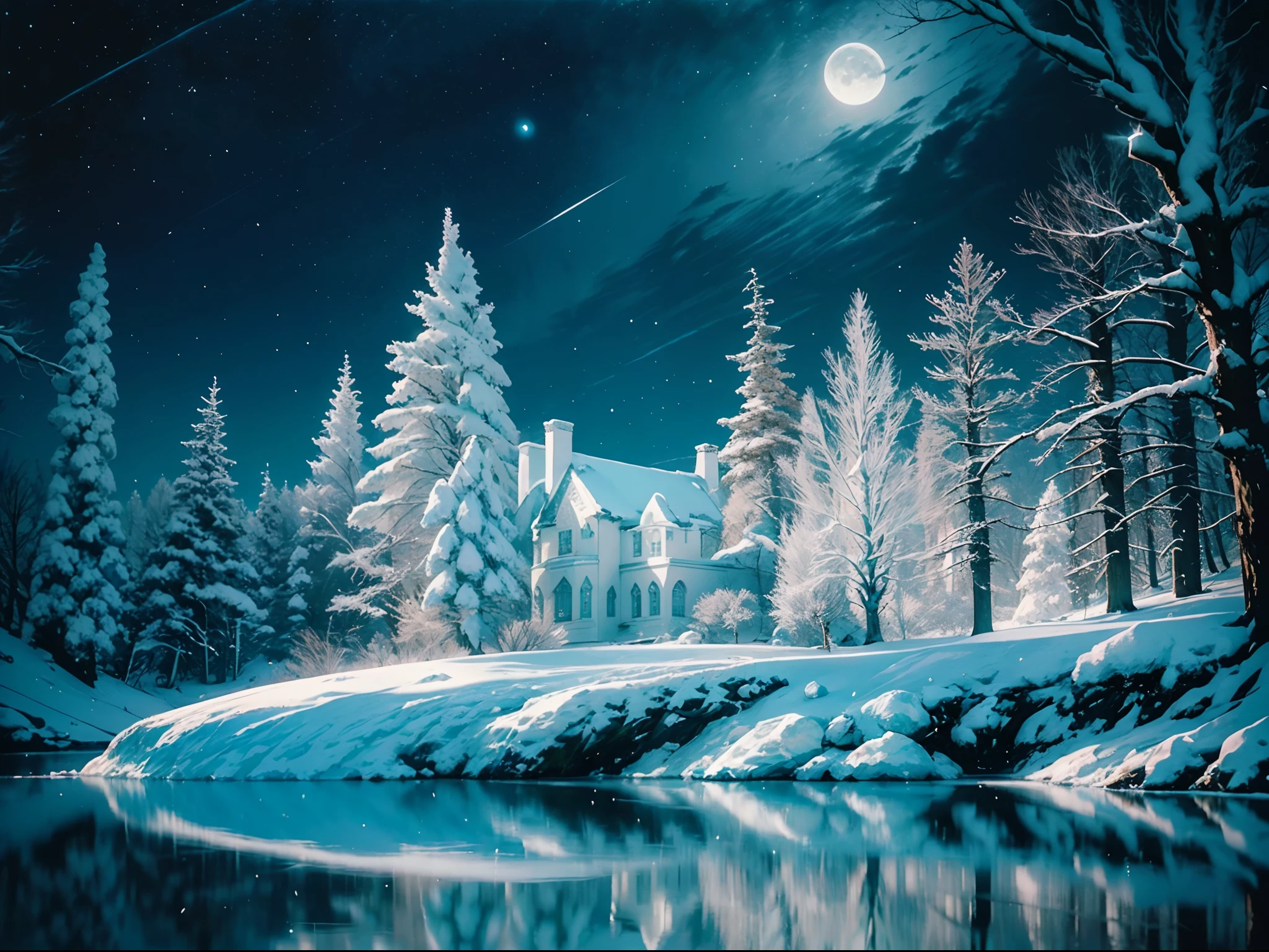 rime ice, moonlight, snowy mountains, frozen branches, shimmering crystals, tranquil stillness, ethereal glow, cold beauty, lunar glow, silver shadows, mystical atmosphere, winter wonderland, frozen landscape, delicate icicles, glistening snow, crisp air, serene silence, moonlit peaks, frosty enchantment, icy sculptures, frost-covered trees, celestial radiance, sparkling frost, magical night, peaceful serenity, dreamlike scenery, moonlit reflection, poetic winter, enchanting moon, icy blue hues, starry sky, frozen wilderness, ethereal tranquility, moonlit frost, moonlit stillness, wintry moonbeam, luminescent landscape, icy moonlight, frozen paradise.