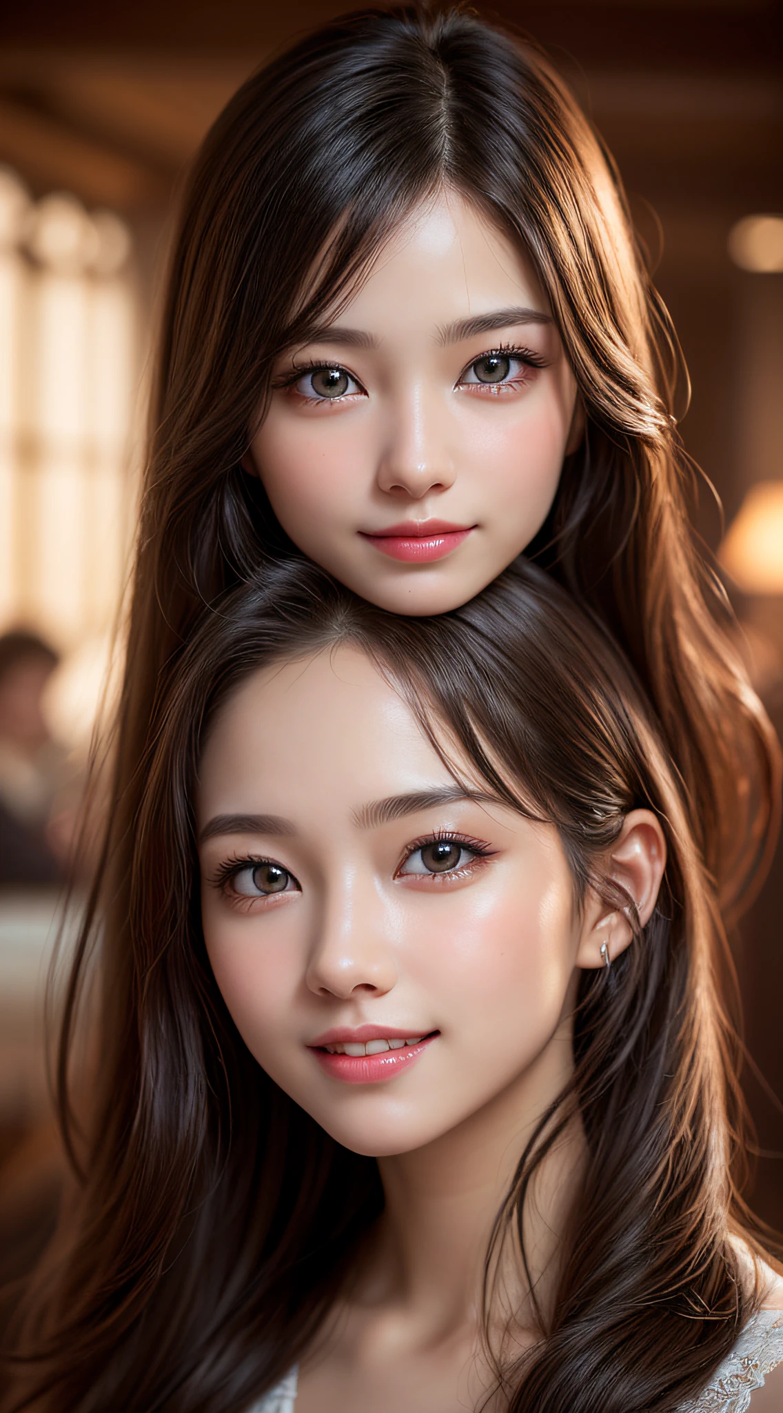 (1girl), Solo, Extremely cute, Amazing face and eyes, (Beautiful lovely smile), (extremely detailed beautiful face), bright shiny lips, (Best Quality:1.4), (Ultra-detailed), (A hyper-realistic, Photorealsitic:1.37), Beautiful fair skin, extremely detailed CG unified 8k wallpaper, RAW Photos, professional photograpy, Cinematic lighting,