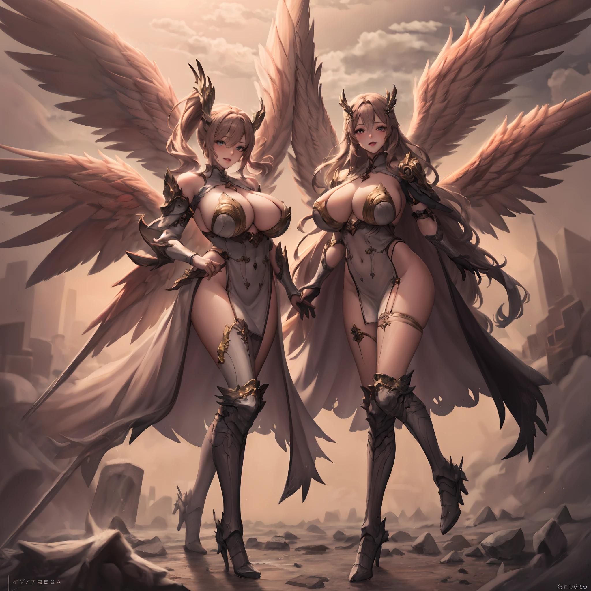 Quality over 8K, a female angel,Sexy,Long Blonde Hair,Anime,Goddess,Symmetrical blue eyes,Ultra detailed eyes,Transparent lingerie,forest,Sword,golden wings,Full body,hyperdetailed lips, hyperdetailed face, Double eyelids, Ultra Detailed feet,で,Beautiful legs,Tight boots,Full Leg Priestess、valkyrie、Angel wings、a navel、sideboob barbosa、with an intricate、Particles of light、thighs thighs thighs thighs、shinny skin、Perfect litthing、1girl in、looking at the viewers、Winged headgear、pelvis curtain、A smile、(​masterpiece)、(top-quality)、Very gigantic-breasts、maternal、Porcelain Skin、honey blonde hair、Very long hair、hair wavy(valkyrie,Paladin:0.6),Angel wings,with an intricate, Perfect Lighting,  Looking at Viewer,(masutepiece), (Best Quality)(valkyrie,Paladin:0.6),Angel wings,with an intricate, Perfect Lighting,  Looking at Viewer,(masutepiece), (Best Quality)(ValkyrieArmor:0.5),(Winged headgear:1.1),School Girl,,with an intricate, Perfect Lighting, 1girl in, Ponytail, Looking at Viewer, Smile, snulight,creek,blazing(masutepiece), (Best Quality),thighs thighs thighs thighs 、a beauty girl，red color mecha，As graceful as a swan，Enchanting，Long grey hair，Red body，Fluorescence line，White hands，lab room，FutureTech，Red indicator light on the body，Full body photo，standing on your feet，dreamy scene，，dyna，super detailing，Cell shade，8K detail post-processing，magnifica，hyperphotorealism，8K，epic composition，intricate-detail，unrealengine，Flying，Laser Cannon，Holy Angel Mecha，Mechanical exoskeleton，whaite hair，golden pupils，flower  sea，Eventide，Angel Maiden，Angel wings，White long skirt，war，Top quality combat stance, 4K, masutepiece :1.3), short petite pretty woman, Blue-haired、Curly hair、length hair、Colossal tits、 Ultra-detailed face、maid clothes、Detailed eyes, sluttish, Pose Seductive,  Smooth skin, (huge-breasted), Round breasts、red blush。kawaii、Shy、1 Crying face、nightcity、Sateen、Kimono without sleeves、A dark-haired、Holding a weapon with blood on it、Looking at the camera、Cherry blossoms are d