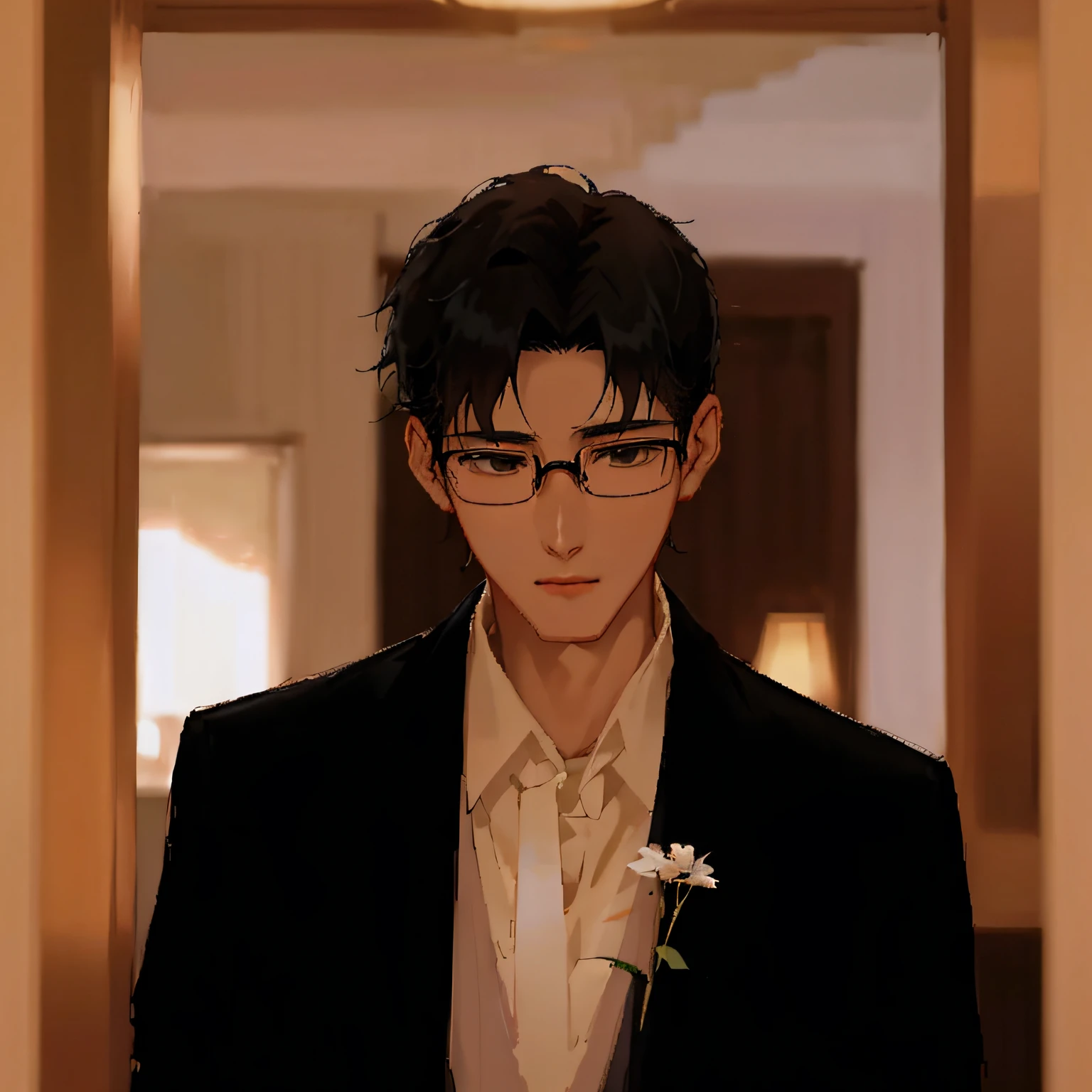 In the hallway stood a man in a suit and tie, Cai Xukun, Inspired by Zhang Han, yanjun cheng, Shin Jinying, shaxi, wearing a suit and glasses, mingchen shen, Chen Zezhou, Delicate androgynous prince, Inspired by Bian Shoumin, wonbin lee, Kim Do-young, With glasses, ryan jia