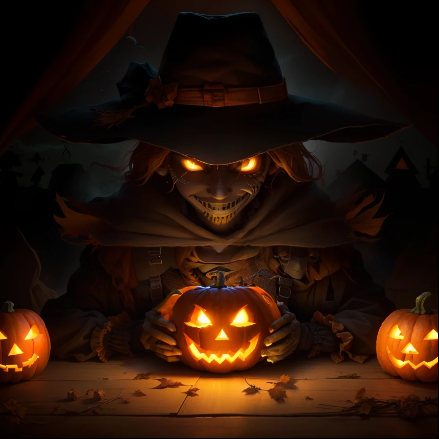 (ultra high quality) (4k) (perfect details) A monster with a pumpkin head sitting on a throne, this monster is bored, he is on top of a cloudy castle