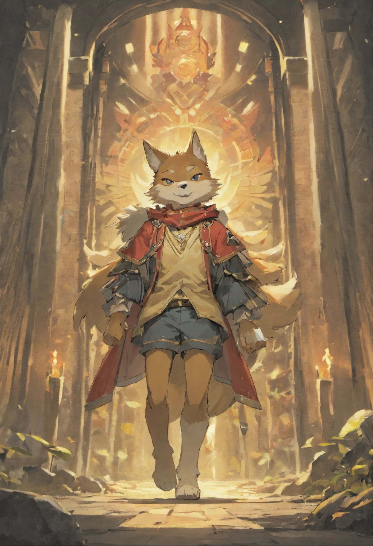 coyote,male,anthropomorphic turtle,whaite hair,komono,Ancient temple environment
