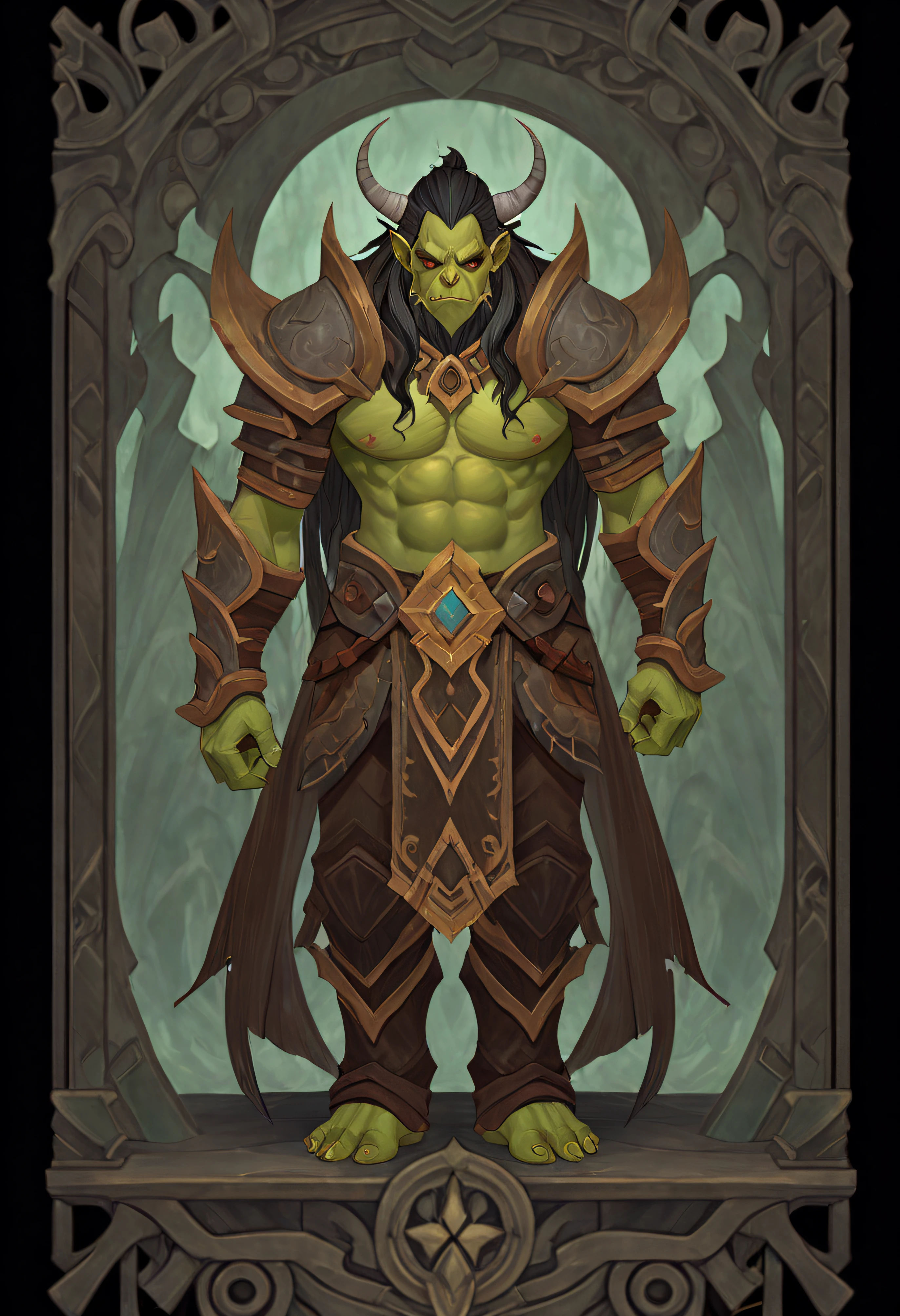 1boys, Orc symbaroum, from world of warcraft, Full body standing painting, (((独奏))), Clear facial features, Simple line design, ((tarot card background, symmetric beauty)), perfectly symmetrical, The art of symmetry, Standing drawings of characters, ((flatcolors)), tmasterpiece,top Quority,best qualtiy,超高分辨率, ((Clear facial features,beautidful eyes,beauitful face, Exquisite facial features))