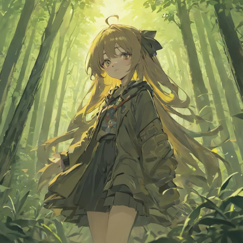 a five years girl, The long-haired, Plain and Black, Bright eye, Use peasant clothes, Meet an elephant in the forest, Pose and axe in the face, Surprising aperture, SNES Painting