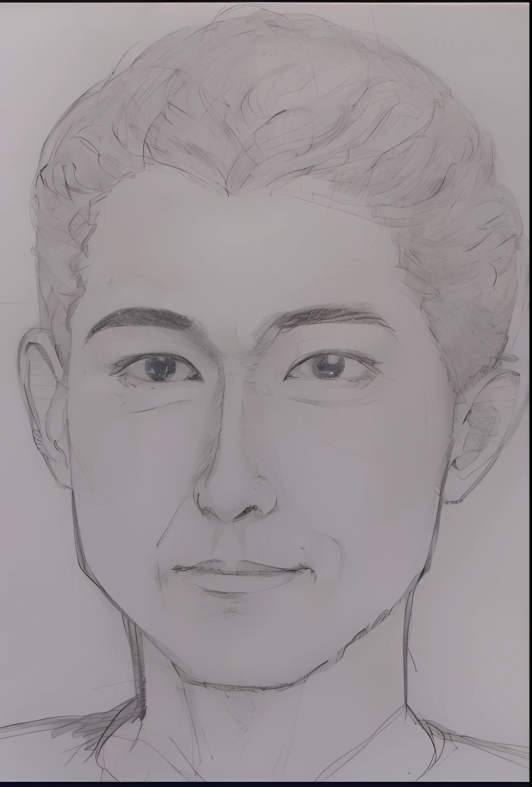 Japan male in his 30s、darken the skin tone of the face,,,,、Do not change the contours of the face in the original image、Clarify facial expressions。Open your eyelids wide and smile。The eyes are smiling gently。Sharpen the contours of black eyes。
