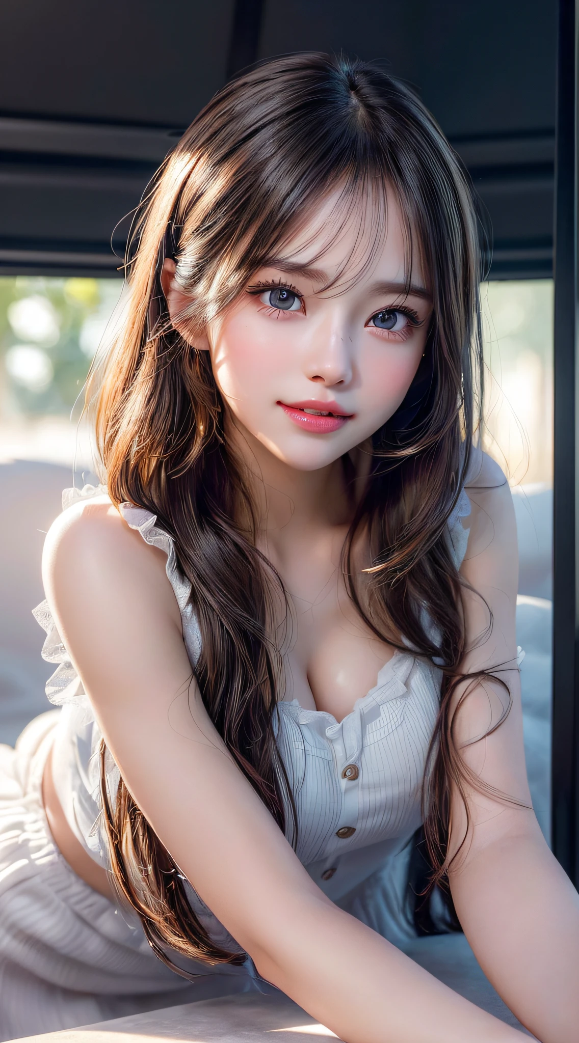 (1girl), Extremely cute, Amazing face and eyes, (Beautiful lovely smile), (extremely detailed beautiful face), bright shiny lips, (Best Quality:1.4), (Ultra-detailed), (A hyper-realistic, Photorealsitic:1.37), Beautiful fair skin, (Soft and squishy:1.3), extremely detailed CG unified 8k wallpaper, RAW Photos, professional photograpy, Cinematic lighting,