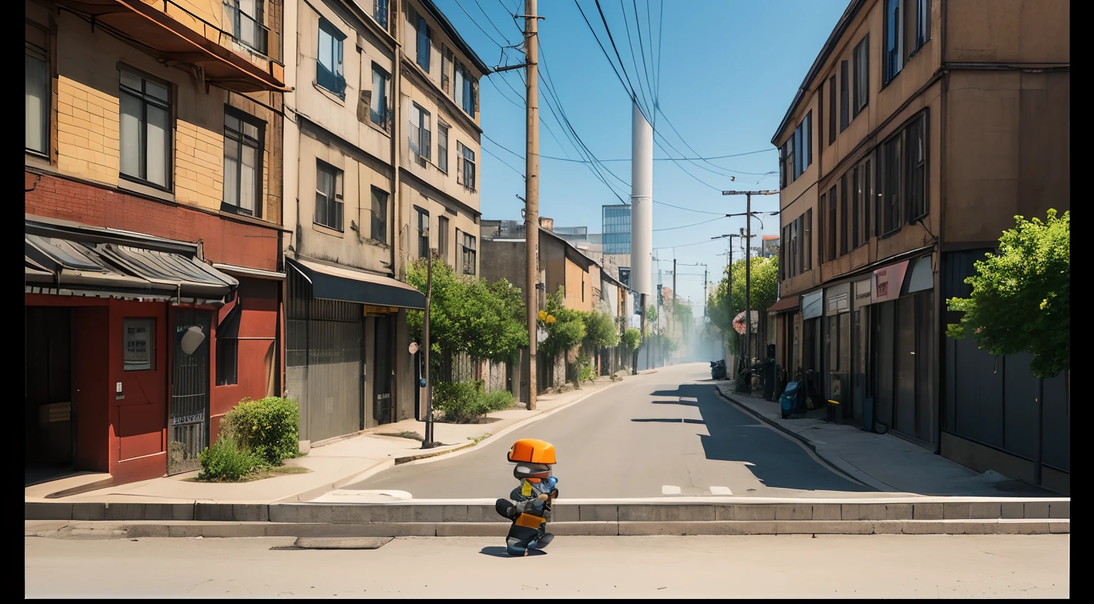 cartoonish style，Cat Cat Breakout game style，Background image of the main screen of the shooting game，Pure 2D style，Cartoon-style factories and streets，Cartoonish CS game level map，Cat Cat Breakout