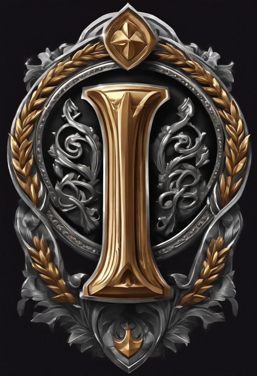 (Game achievement badge design),silver medal,Flat 2D Effects,Wheat border ears,(In the center of the medallion is the letter M、There is an icon at the intersection of the hammer and wrench)、sword and magic