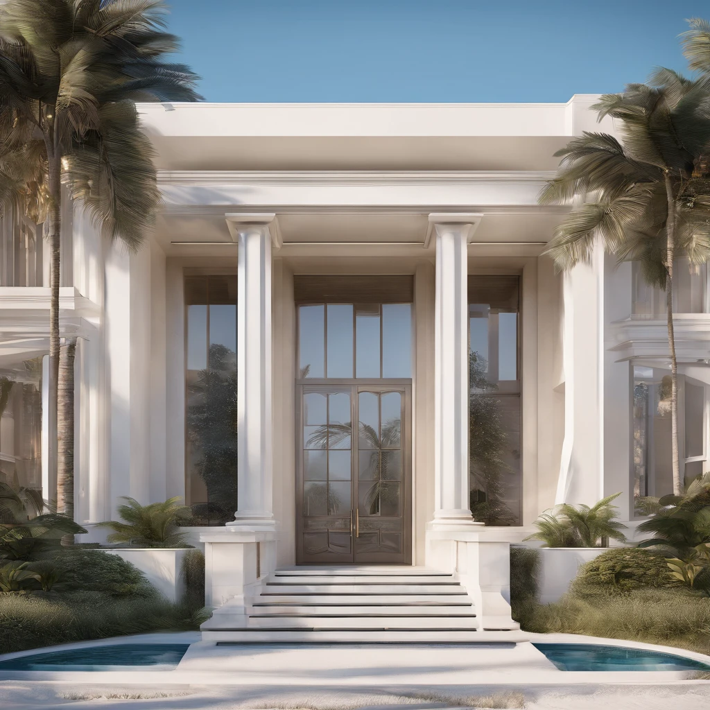 Huge modern beach side mansion front entrance